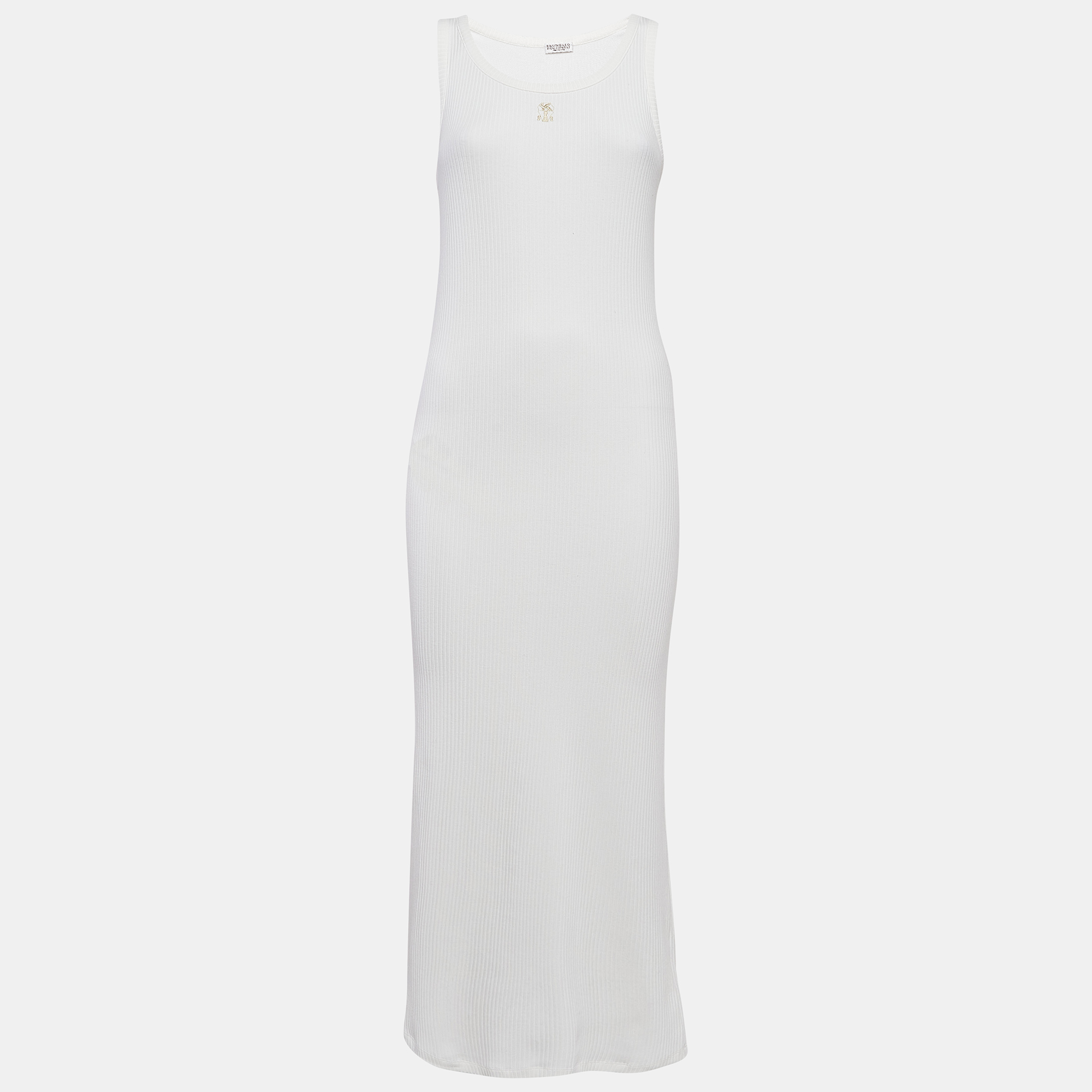 

Brunello Cucinelli White Rib Knit Mid Tank Dress L