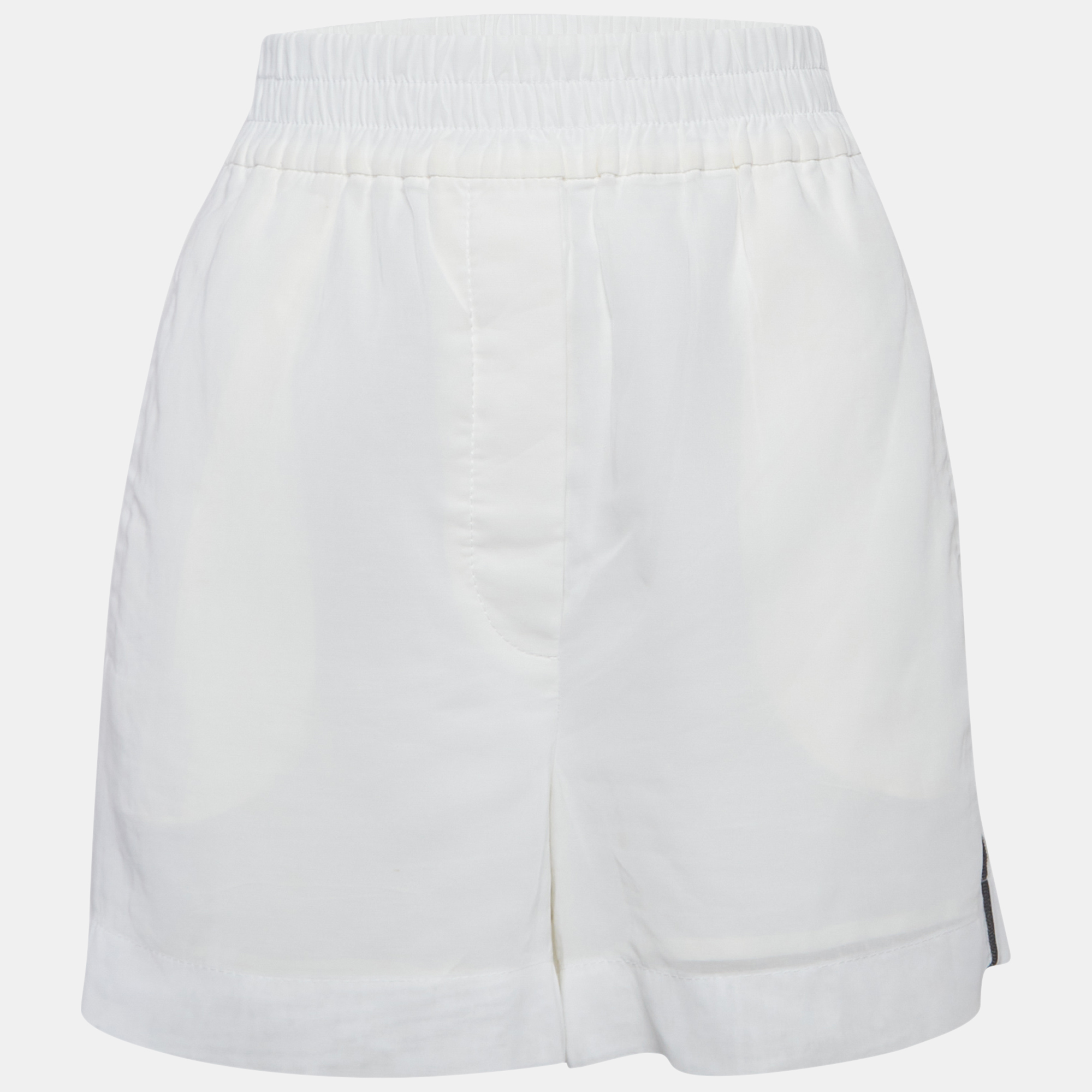 

Brunello Cucinelli White Cotton Side Embellished Shorts S