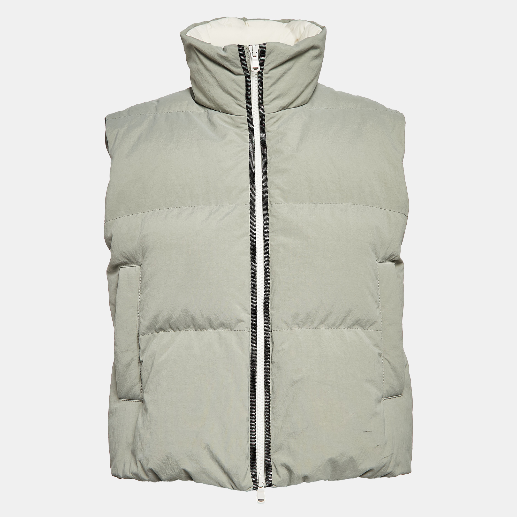 

Brunello Cucinelli Green Synthetic Zip-Up Quilted Down Vest S