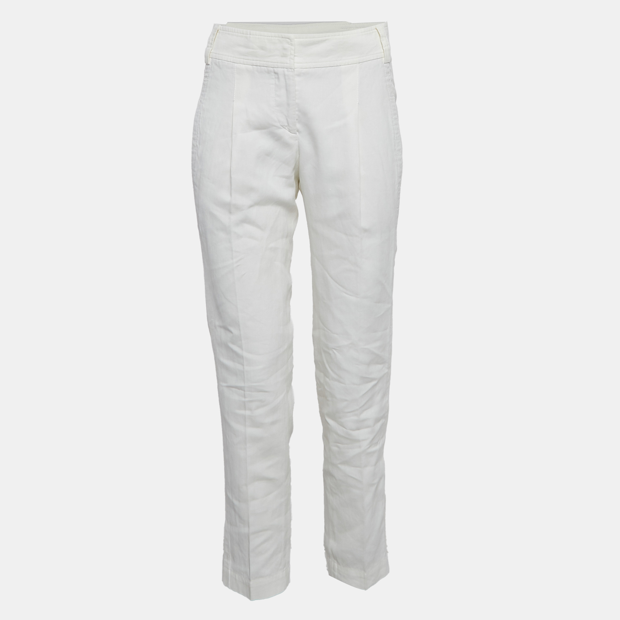 

Brunello Cucinelli White Linen Blend Tapered Trousers S