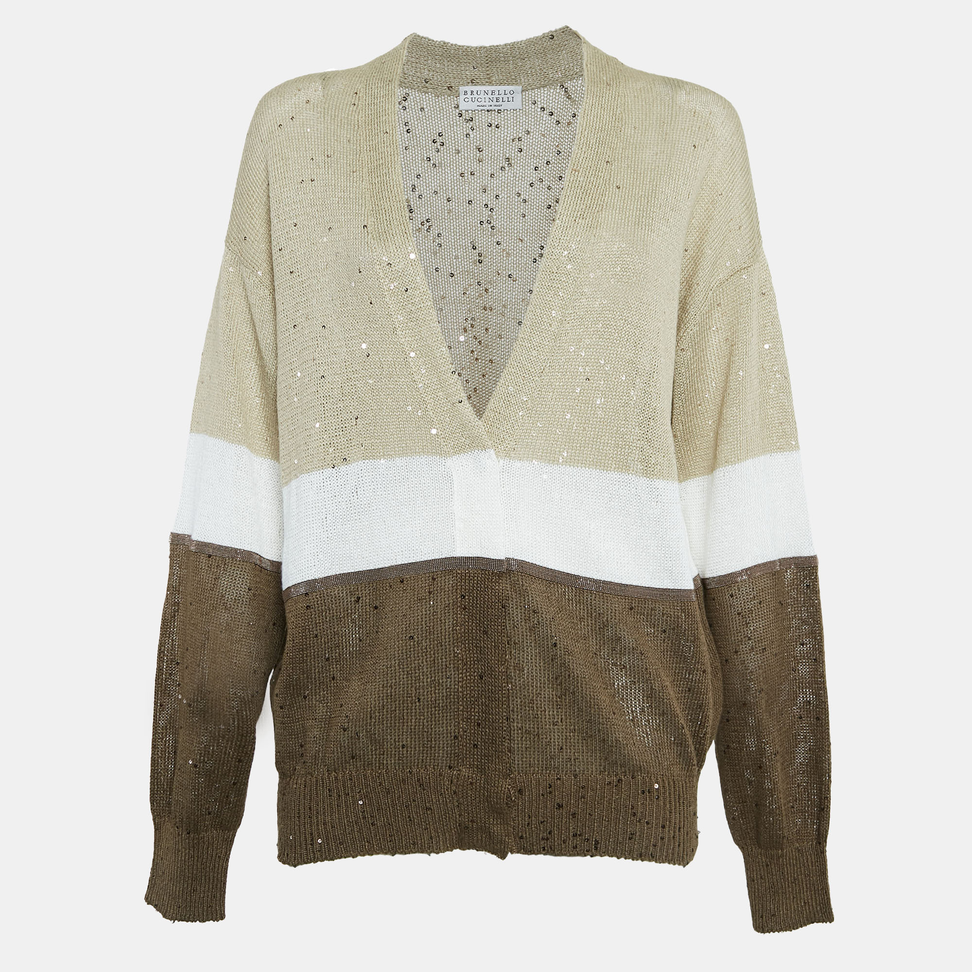 

Brunello Cucinelli Brown Sequin Knit Buttoned Cardigan M