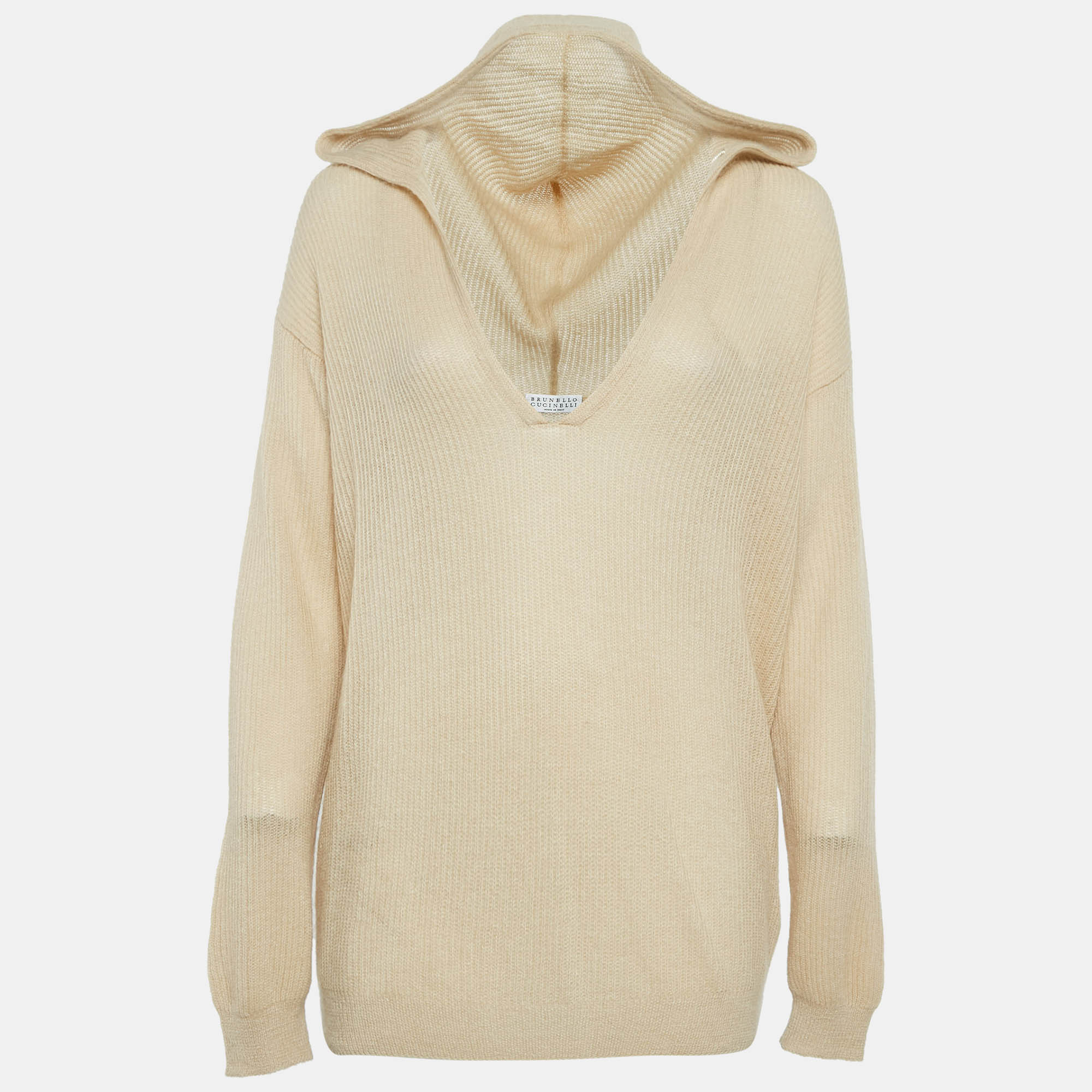 

Brunello Cucinelli Beige Rib Knit Hooded Sweater L