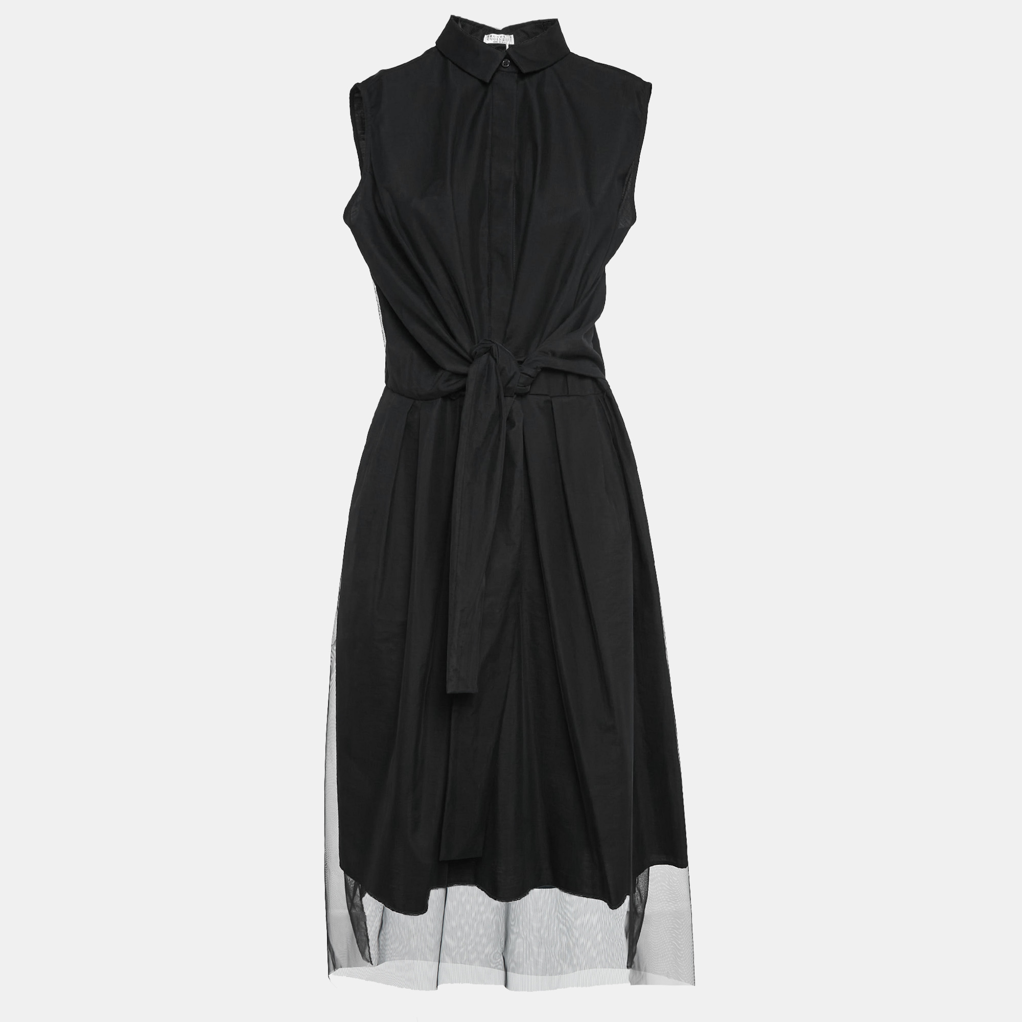 

Brunello Cucinelli Black Tulle Waist Tie-Up Detail Midi Dress L