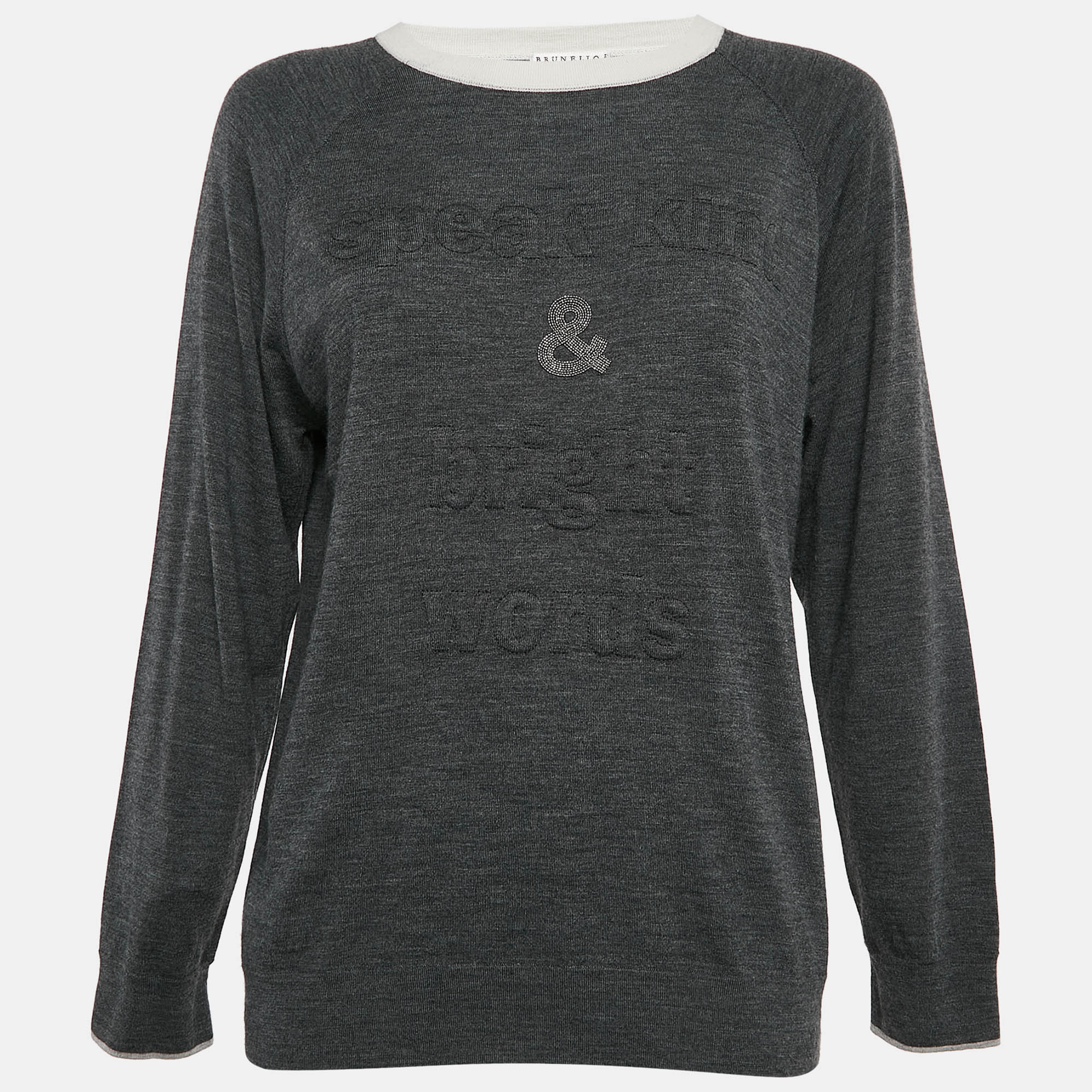 

Brunello Cucinelli Grey Embossed Wool Knit Sweatshirt M