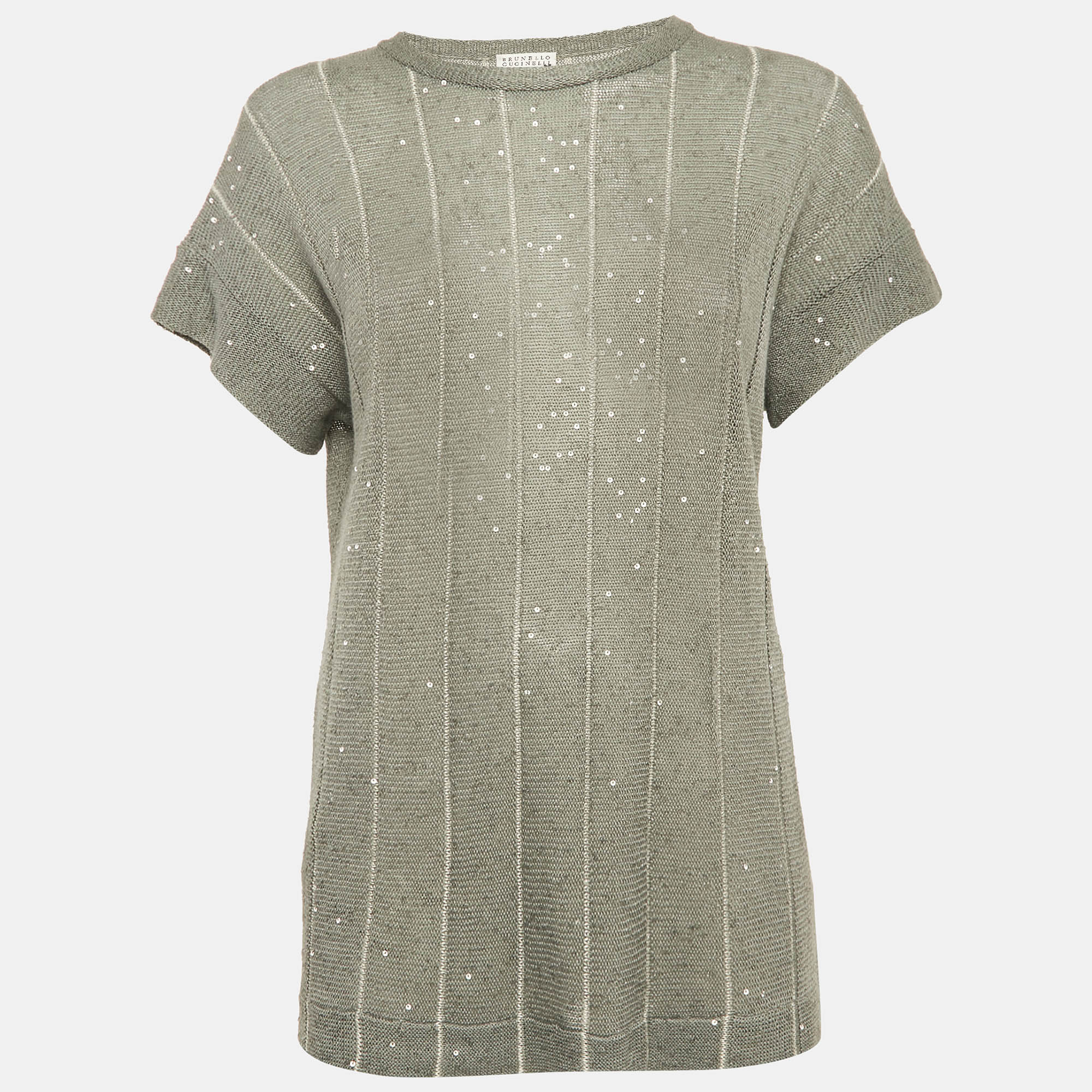 

Brunello Cucinelli Grey Sequin Knit Sheer Top M