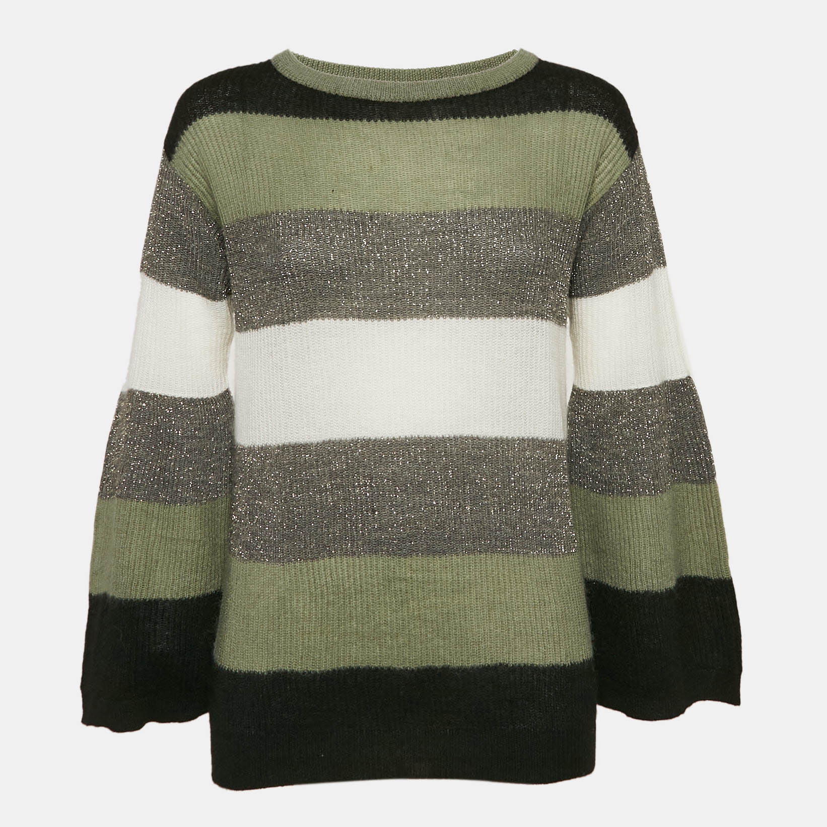 

Brunello Cucinelli Multicolor Stripe Lurex Rib Knit Flared Sleeve Sweater M