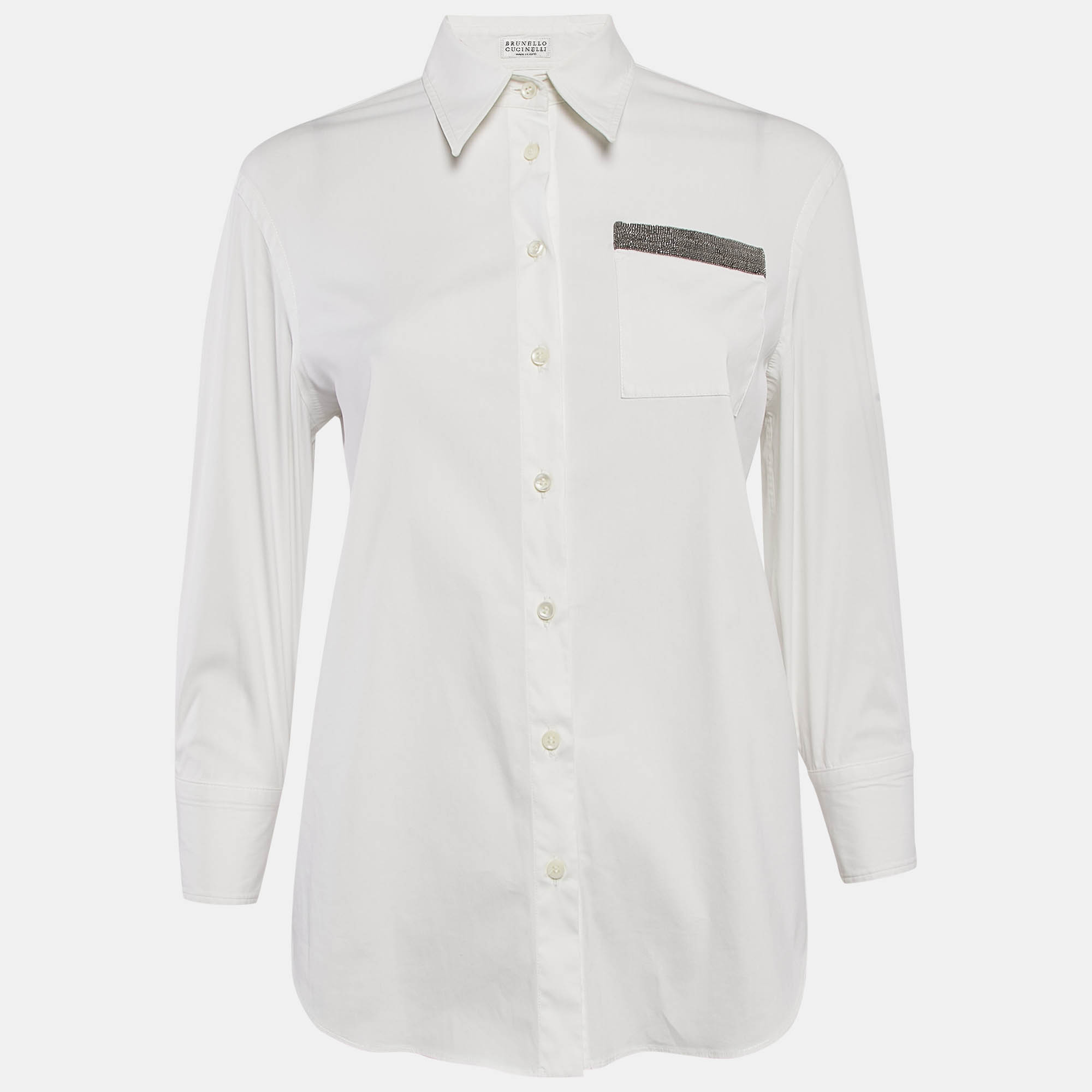 

Brunello Cucinelli White Cotton Blend Monili Bead Detail Shirt M