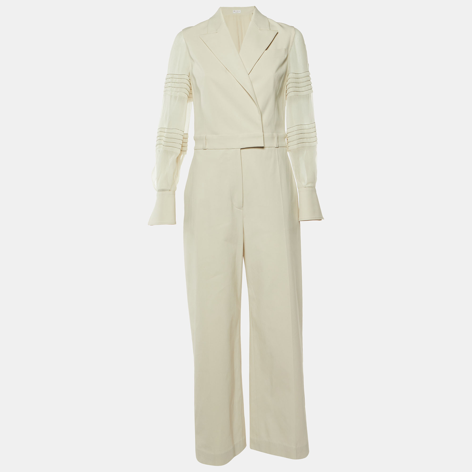 

Brunello Cucinelli Light Beige Cotton Monili Detail Jumpsuit S