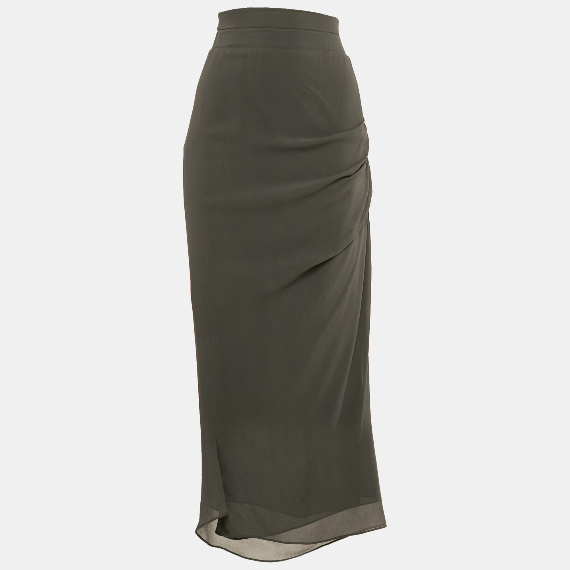 

Brunello Cucinelli Grey Georgette Silk Pleated Maxi Skirt M