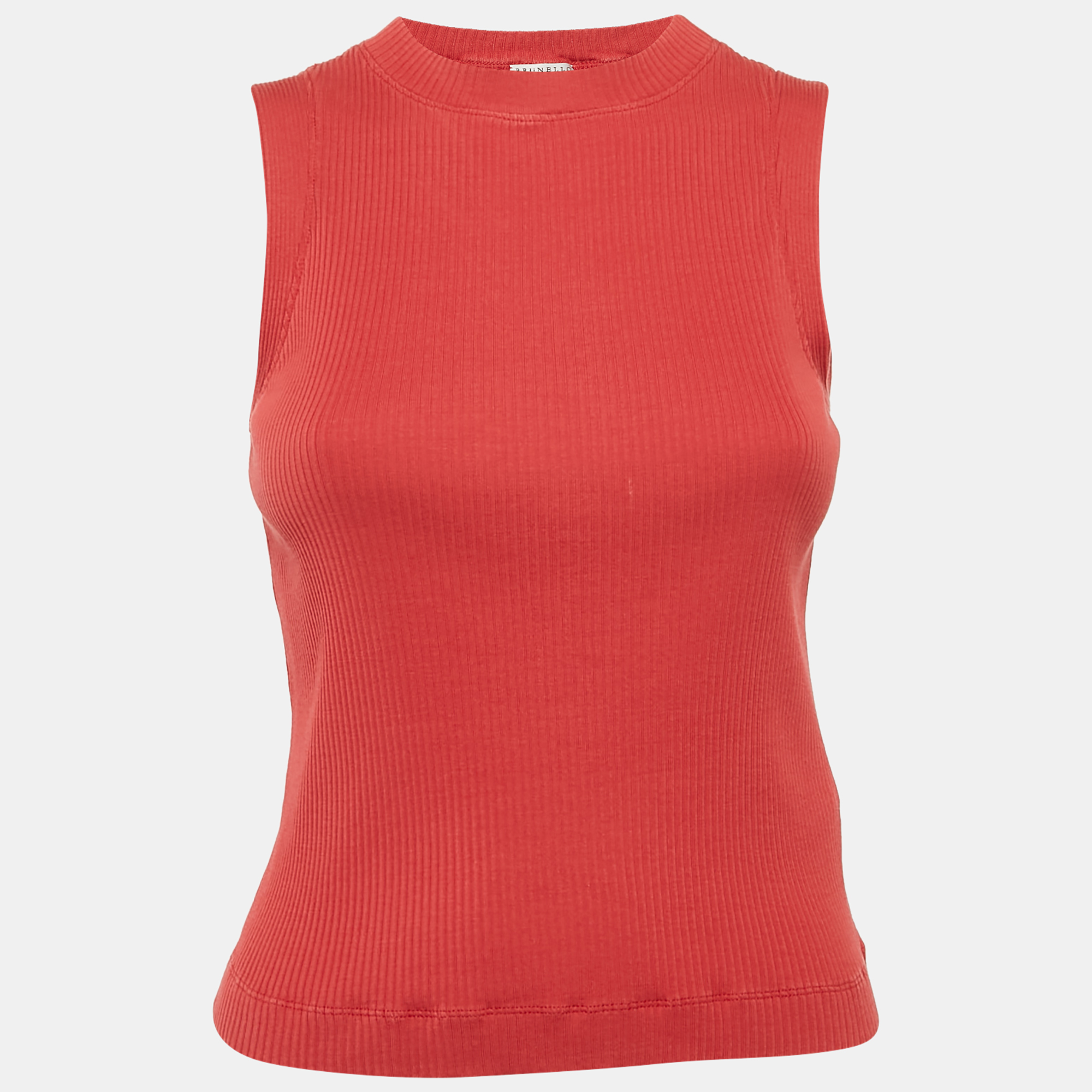 

Brunello Cucinelli Red Rib Knit Monili Detail Tank Top S, Pink