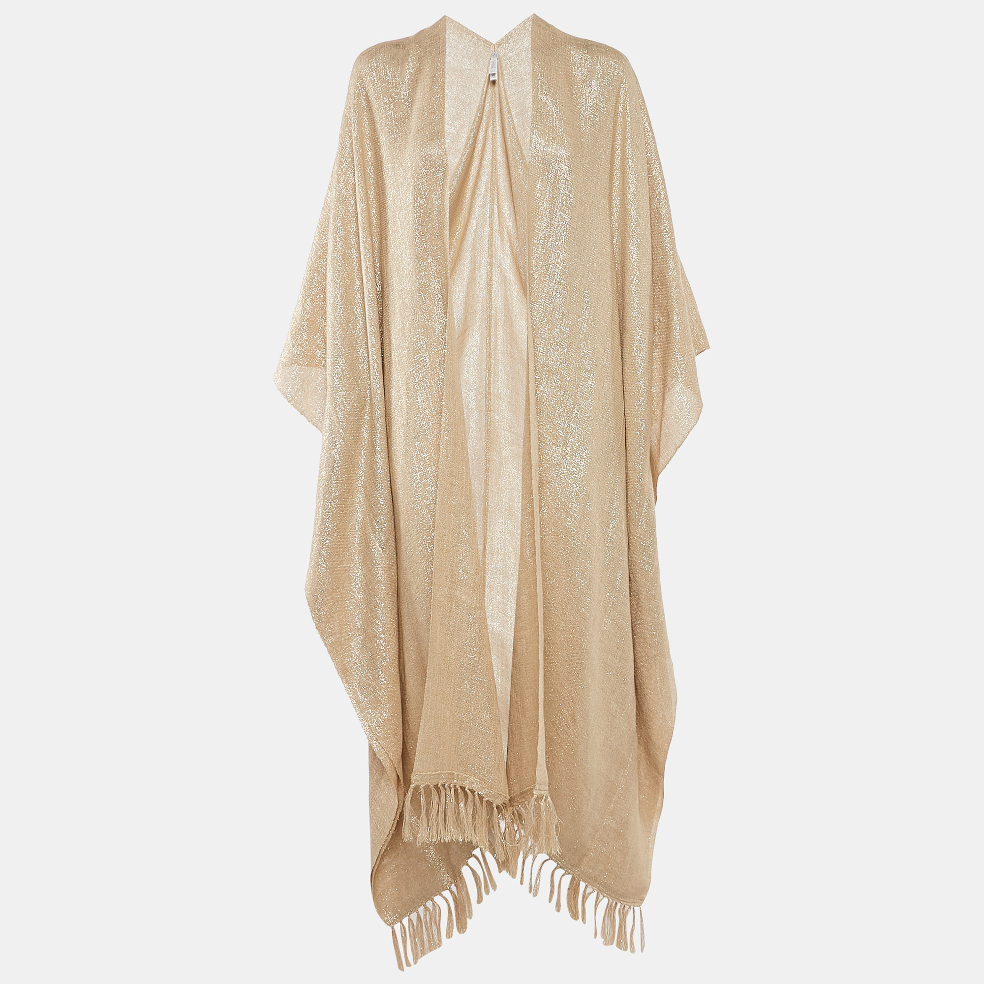 

Brunello Cucinelli Gold Lurex Knit Fringed Long Cape