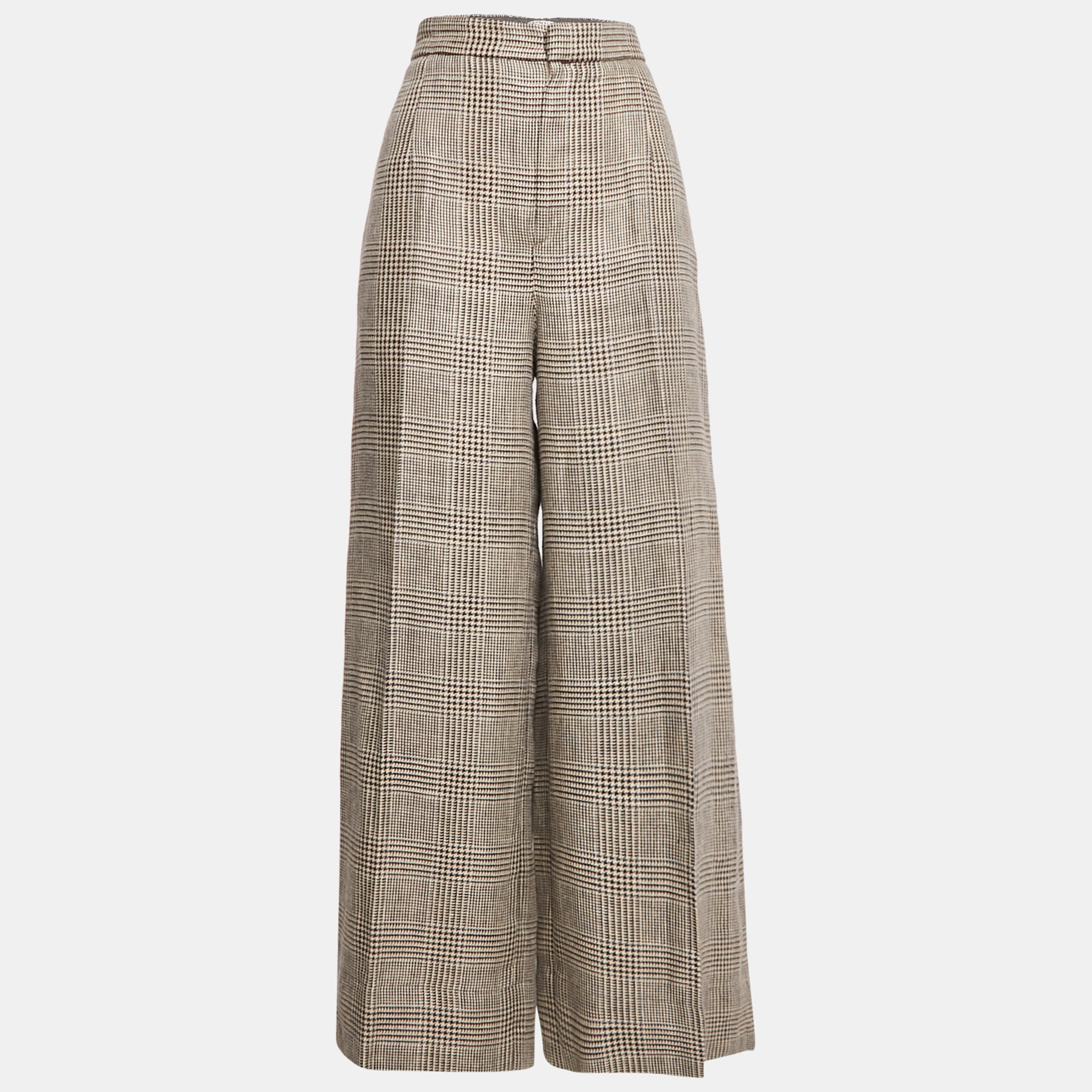 

Brunello Cucinelli Cream Houndstooth Linen Wide-Leg Trousers M