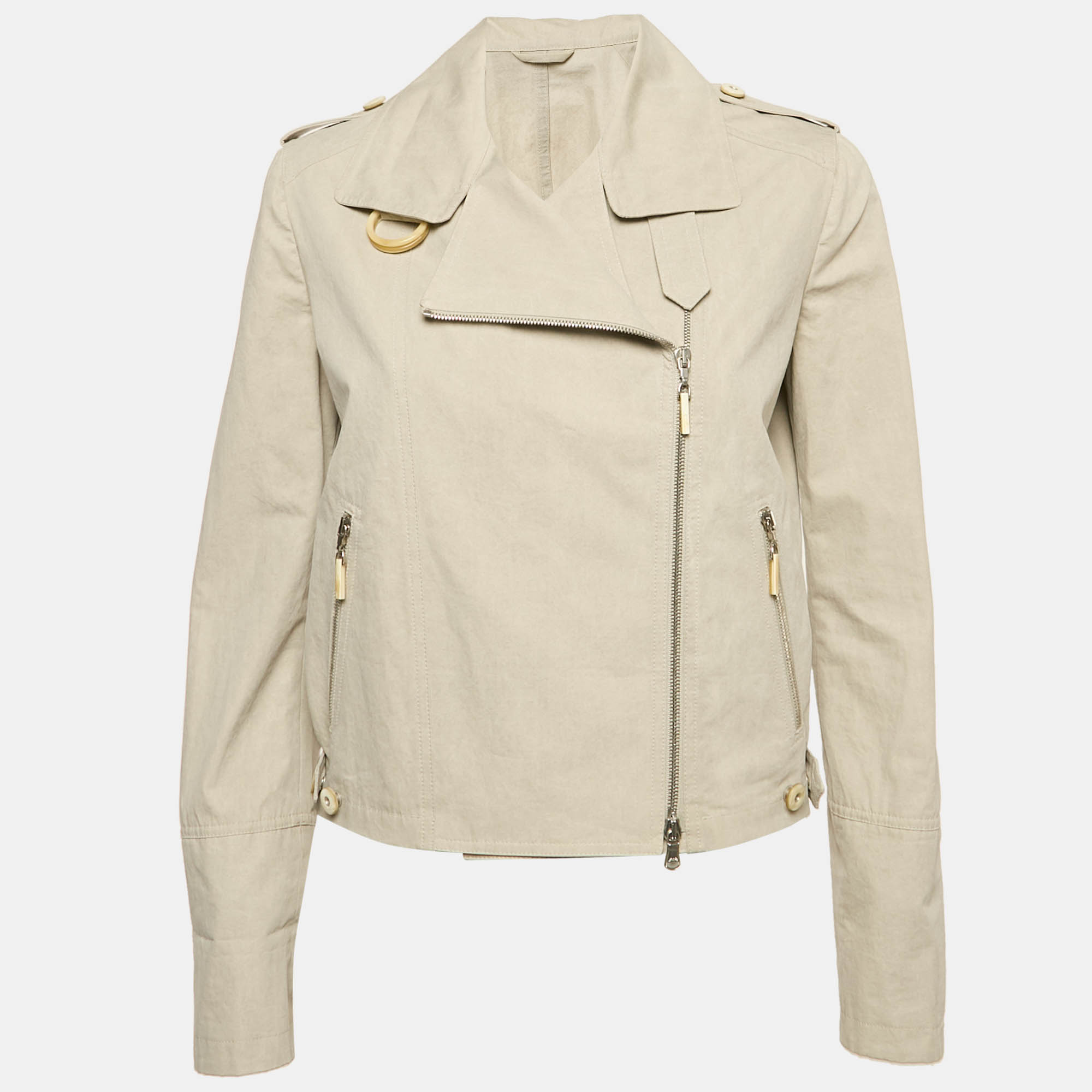 

Brunello Cucinelli Grey Cotton Zip-Up Biker Jacket M, Beige
