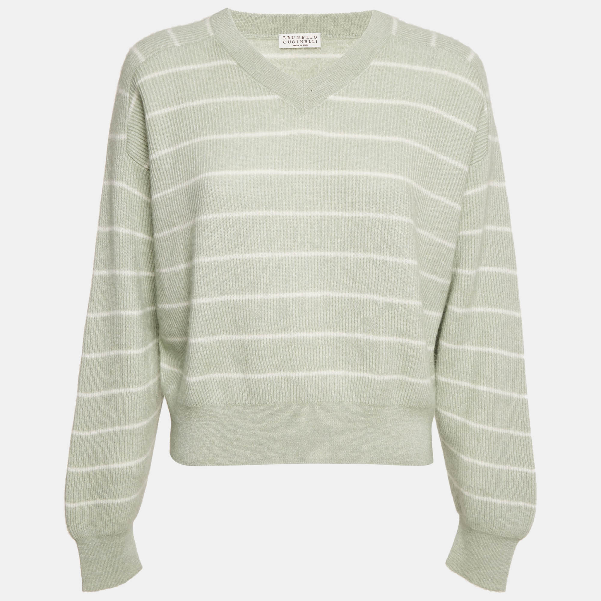 

Brunello Cucinelli Pastel Green Striped Cashmere Sweater M