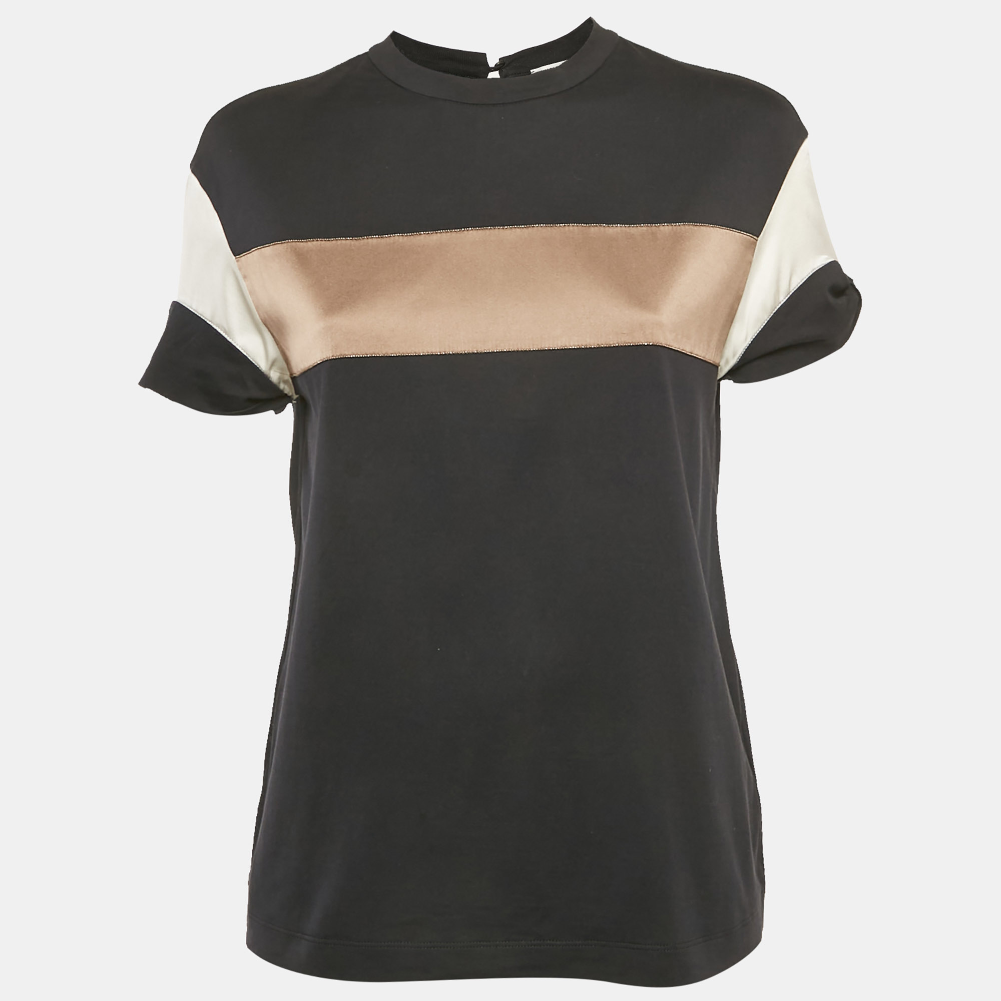 

Brunello Cucinelli Black Satin Jersey Monili Detail Top XS