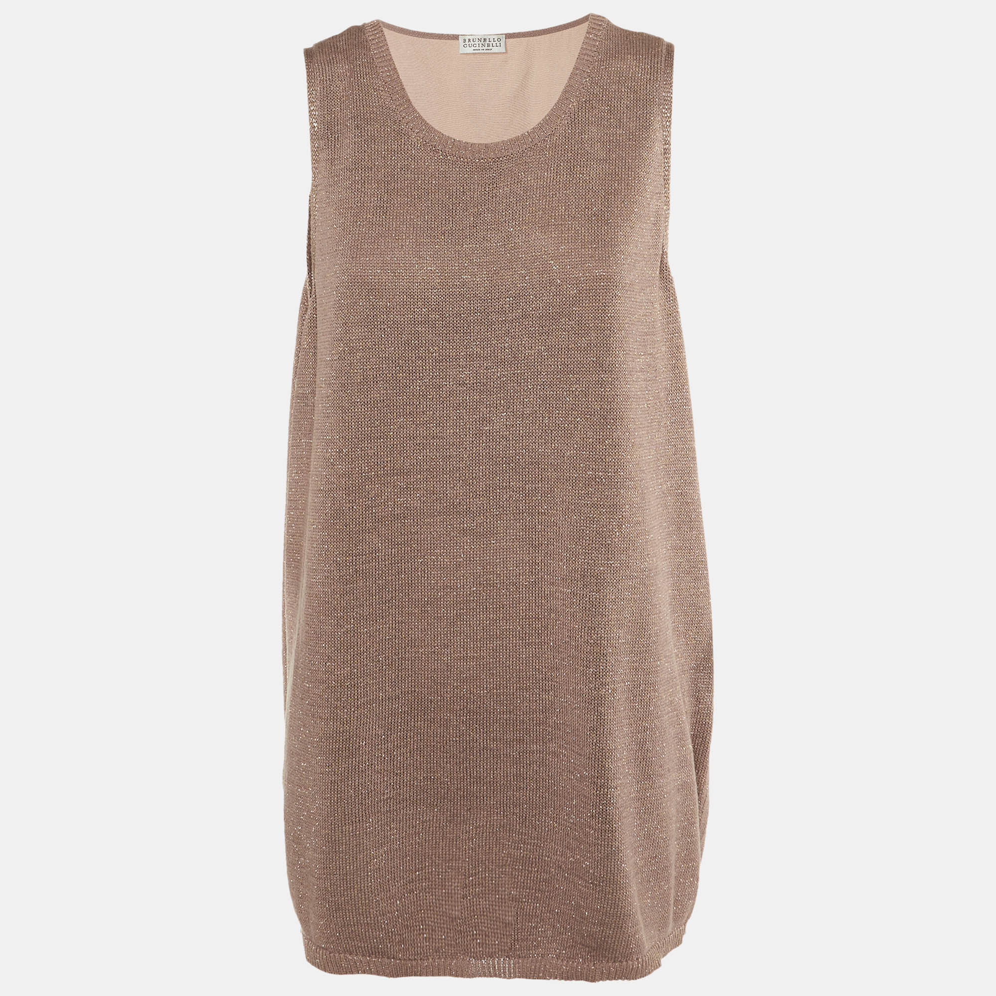 

Brunello Cucinelli Mauve Lurex Knit Sleeveless Jumper L, Pink