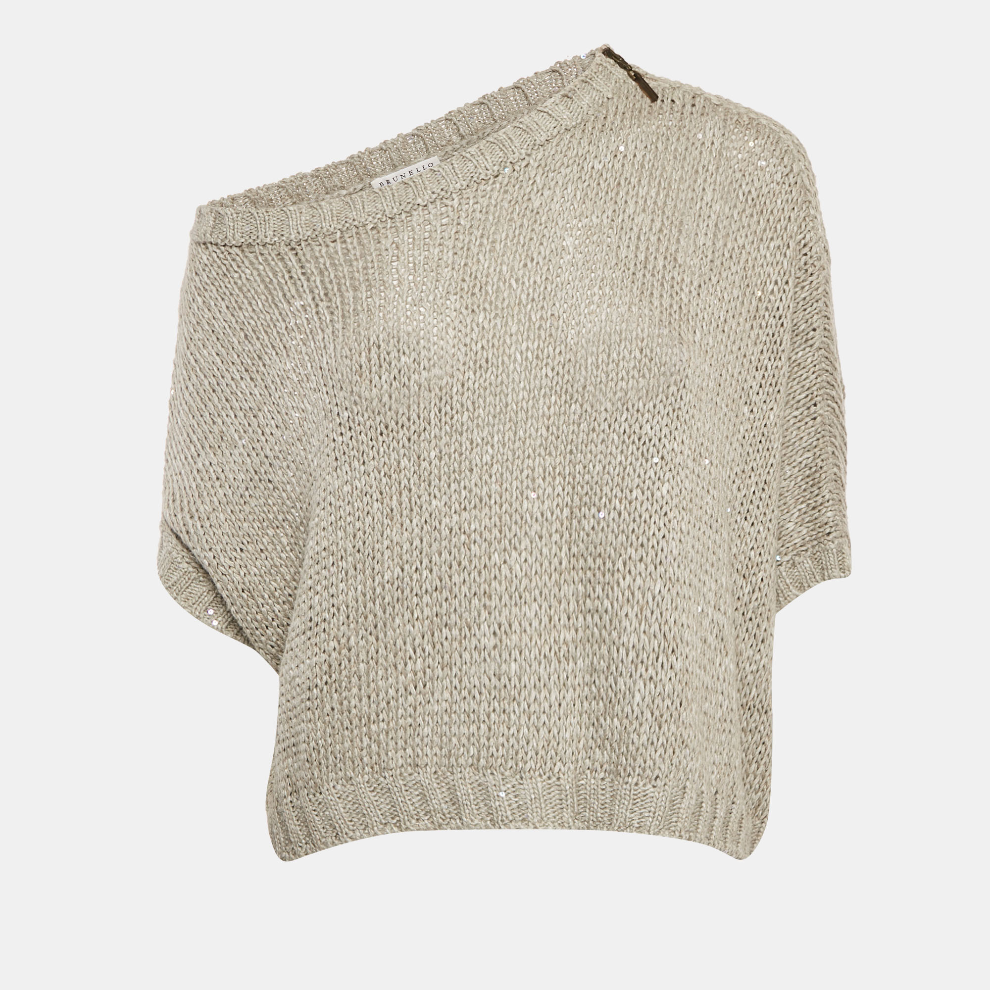 

Brunello Cucinelli Grey Sequin Rib Knit Short Sleeve Sweater L