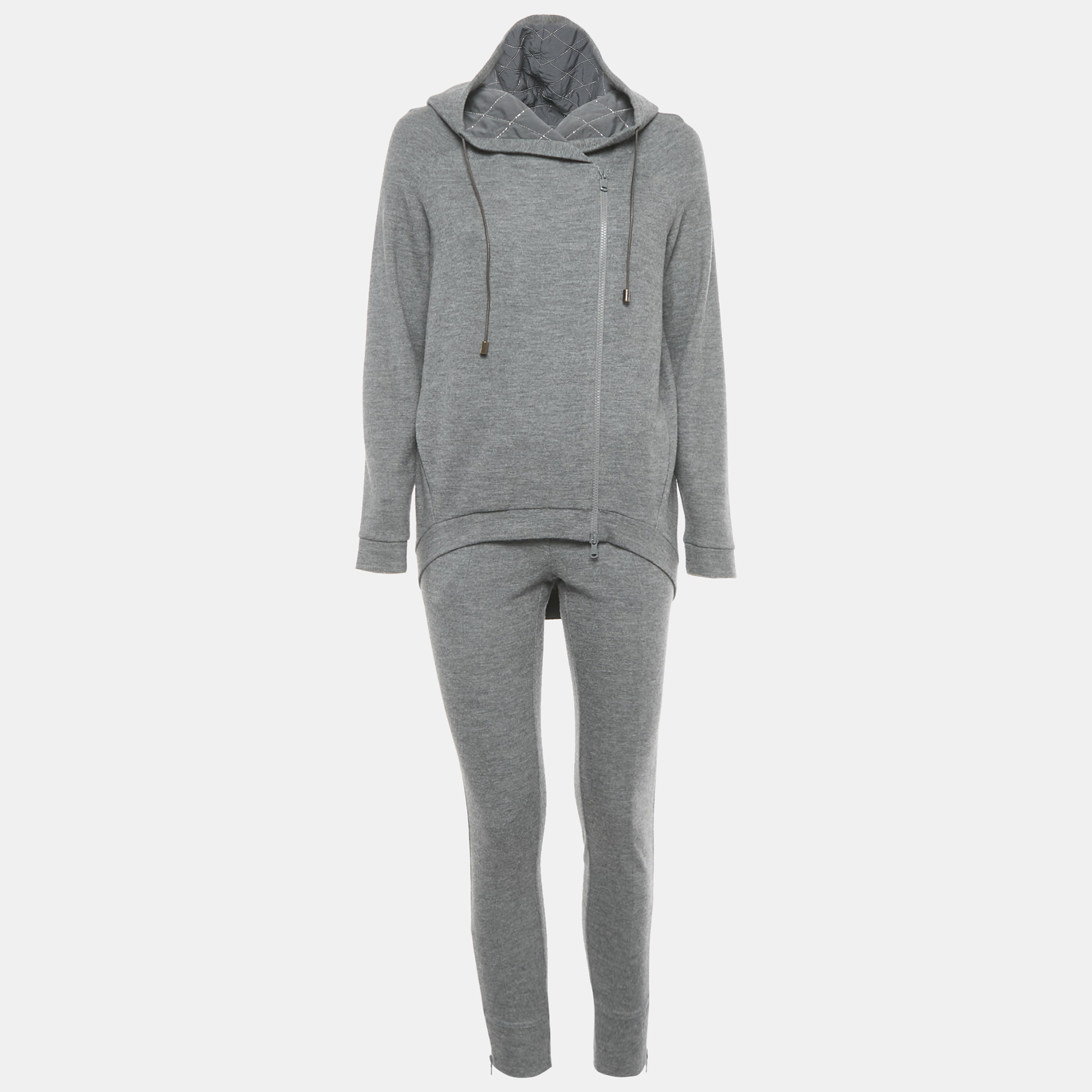 Pre-owned Brunello Cucinelli Grey Cashmere Knit Hoodie And Sweatpants Set Xs/s In Gray