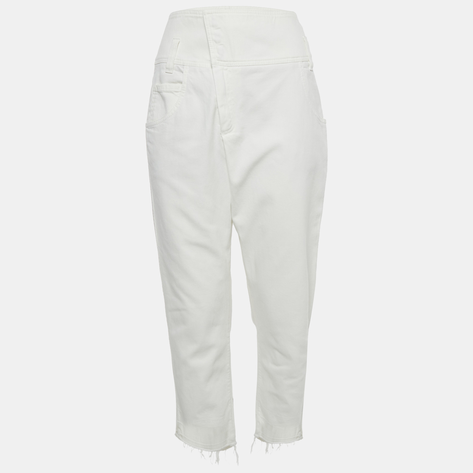Pre-owned Brunello Cucinelli White Denim Wrap Straight Raw Edge Jeans S Waist 30"