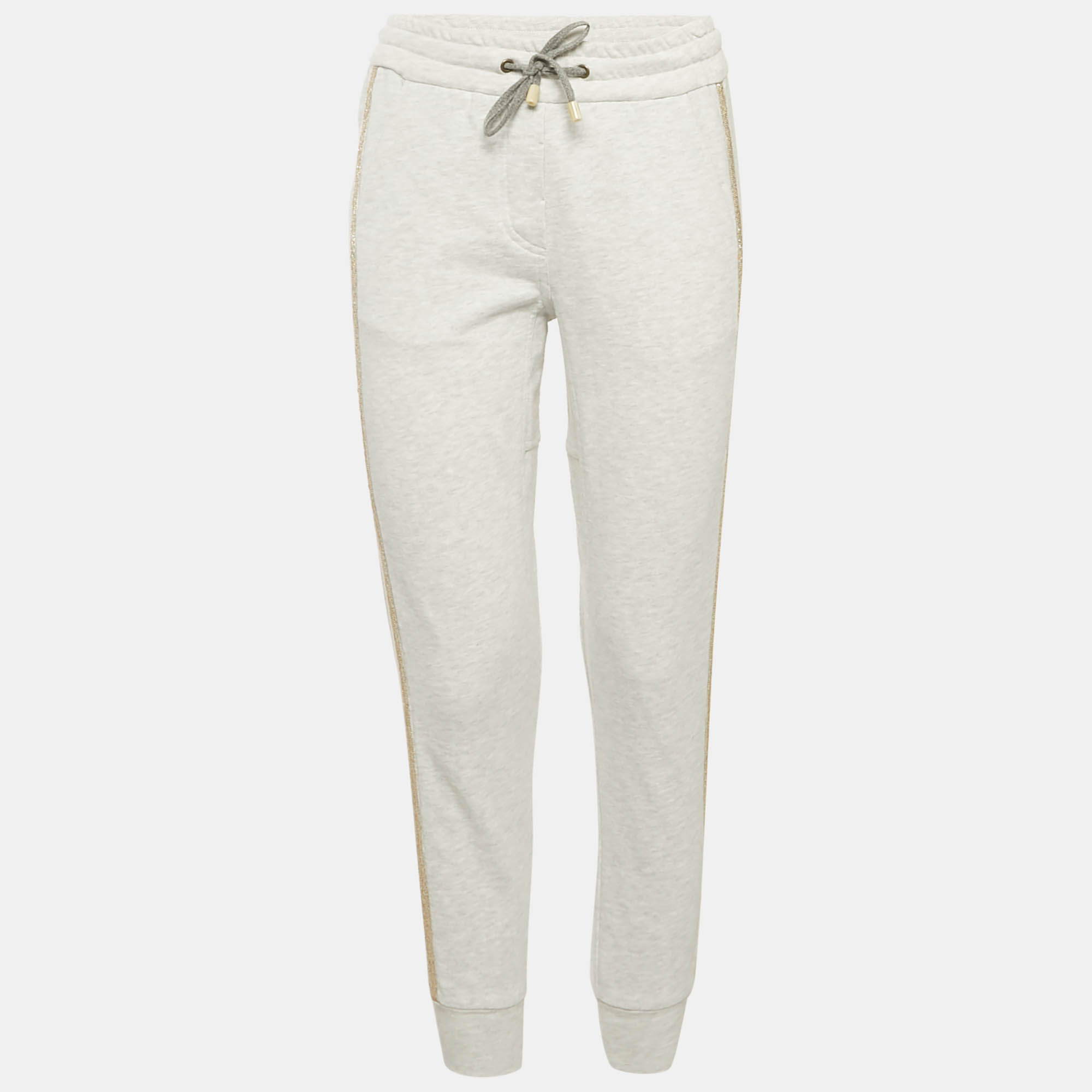 Pre-owned Brunello Cucinelli Grey Mélange Cashmere Monili Side Detail Jogger Xs In Gray