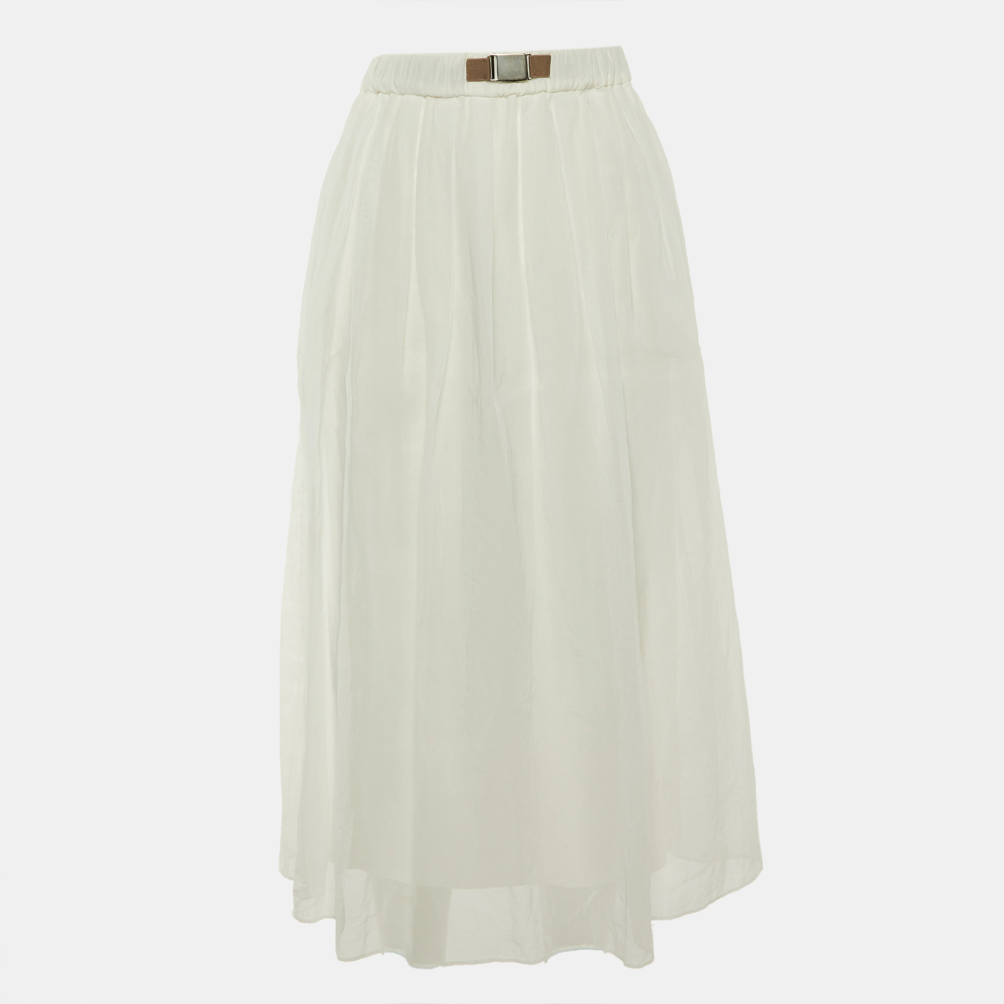Pre-owned Brunello Cucinelli White Cotton Midi Skirt S