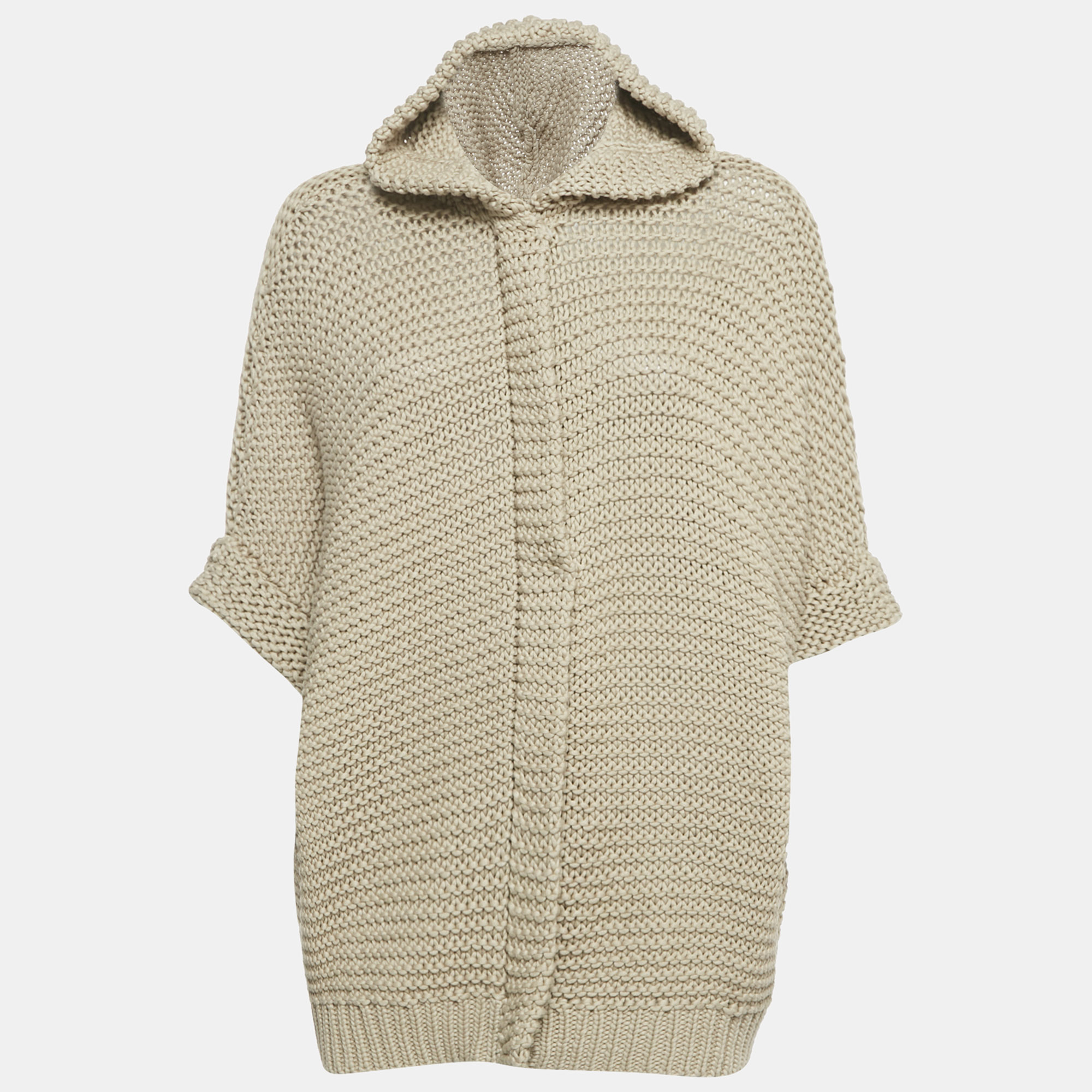 Pre-owned Brunello Cucinelli Beige Chunky Knit Zip-up Cardigan S In Sand