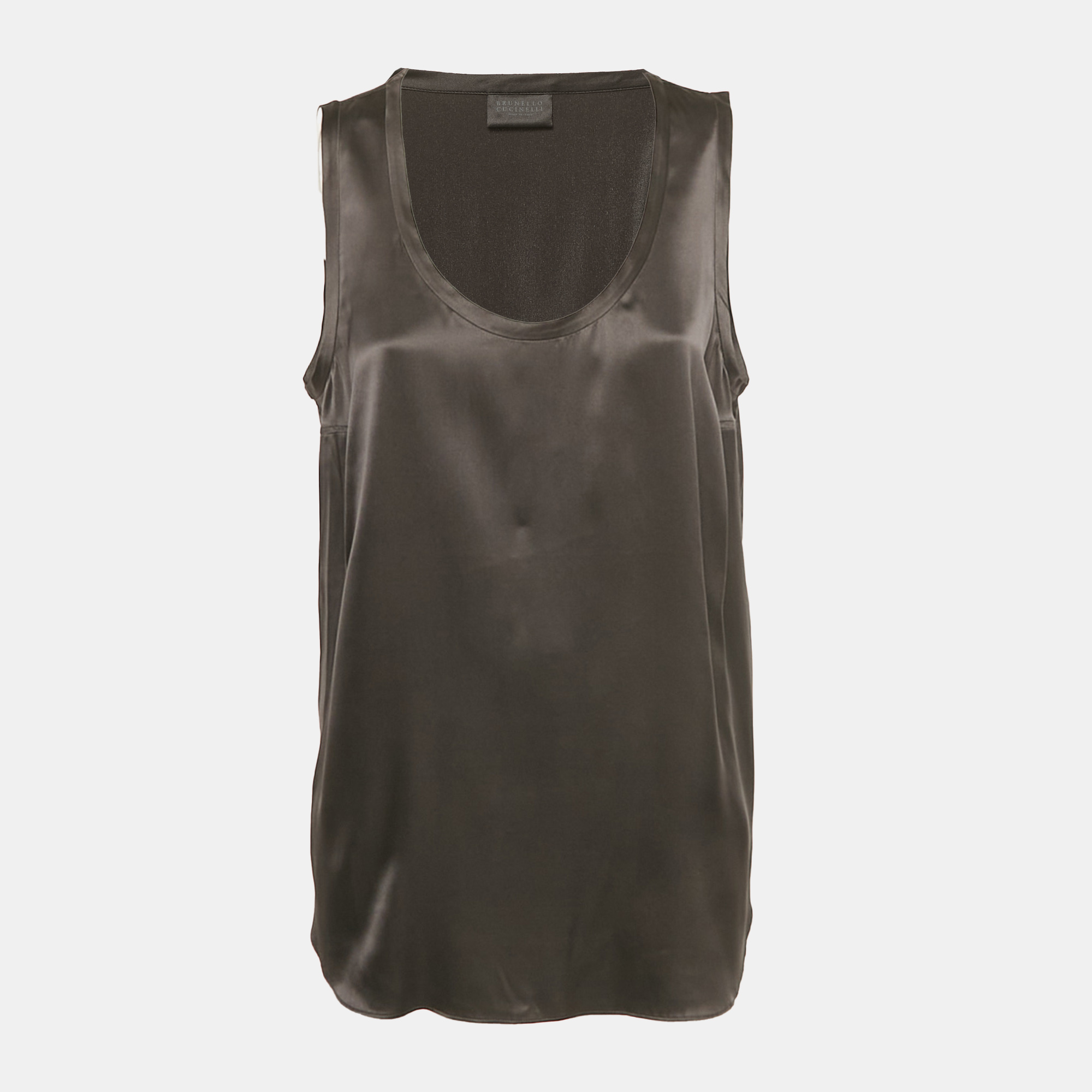 

Brunello Cucinelli Black Silk Satin Tank Top XXXL