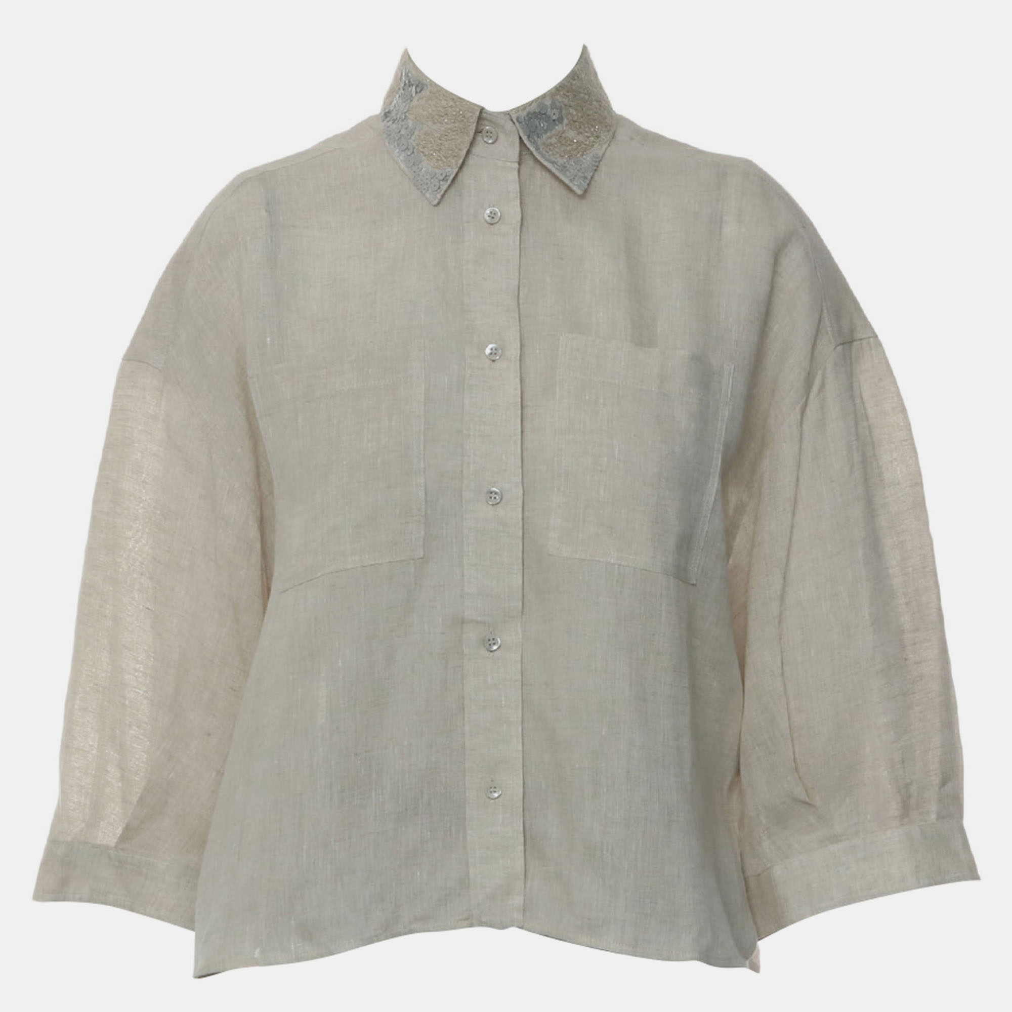 Pre-owned Brunello Cucinelli Linen Shirt With Dazzling Magnolia Collar In White