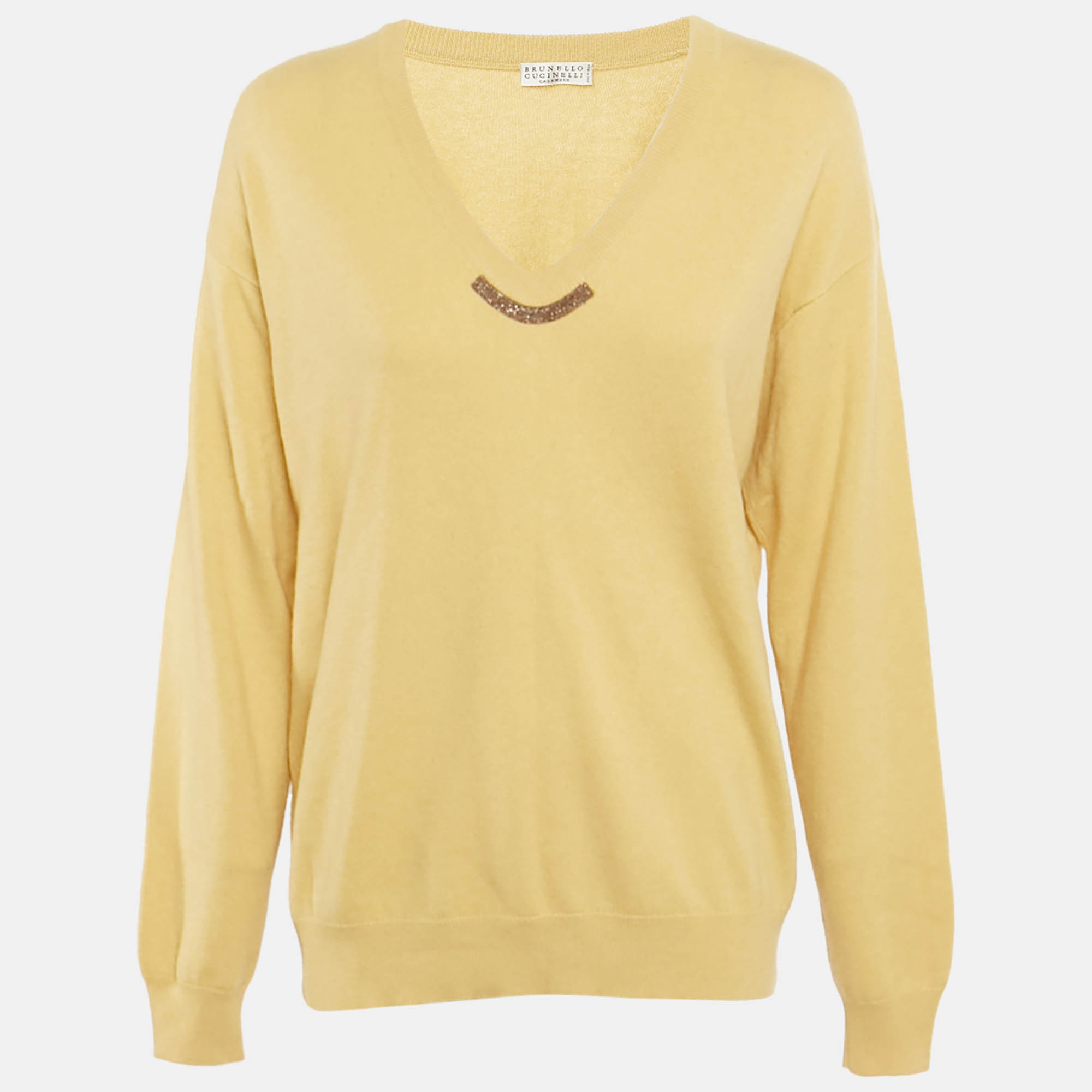 

Brunello Cucinelli Yellow Wool Knit Monili Detail Sweater M