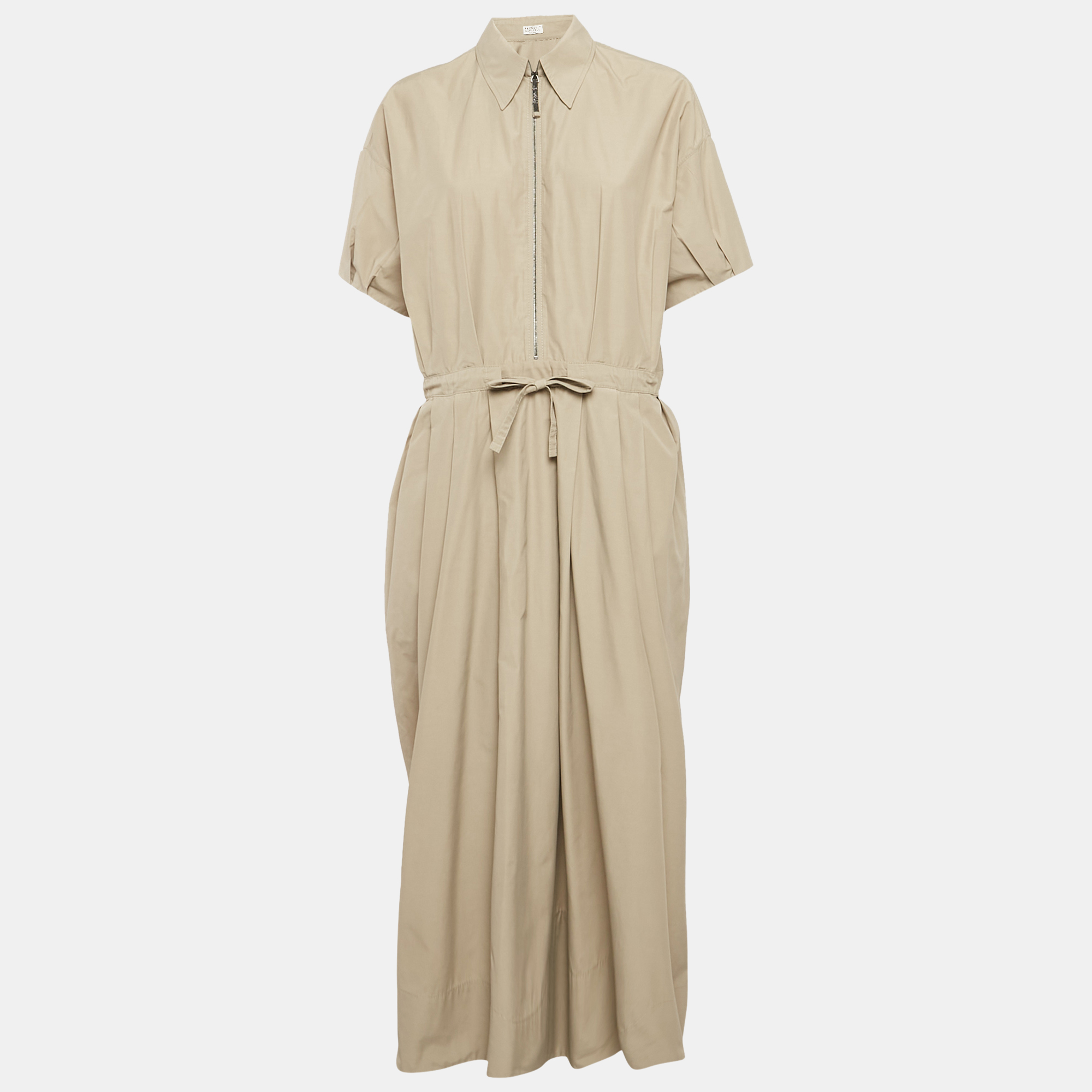 

Brunello Cucinelli Beige Cotton Blend Pleated Midi Dress M