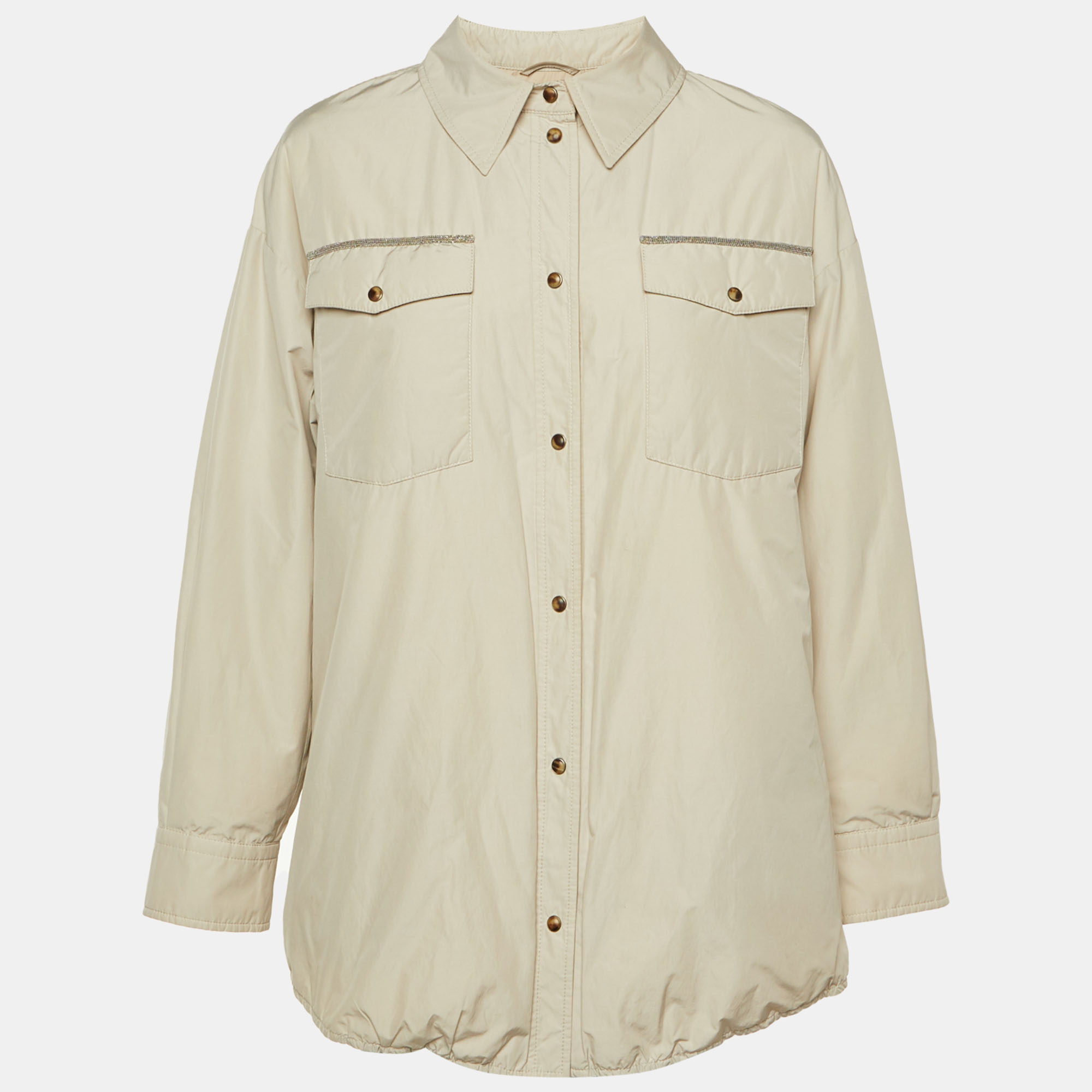 

Brunello Cucinelli Beige Embellished Trim Synthetic Blend Down Jacket L