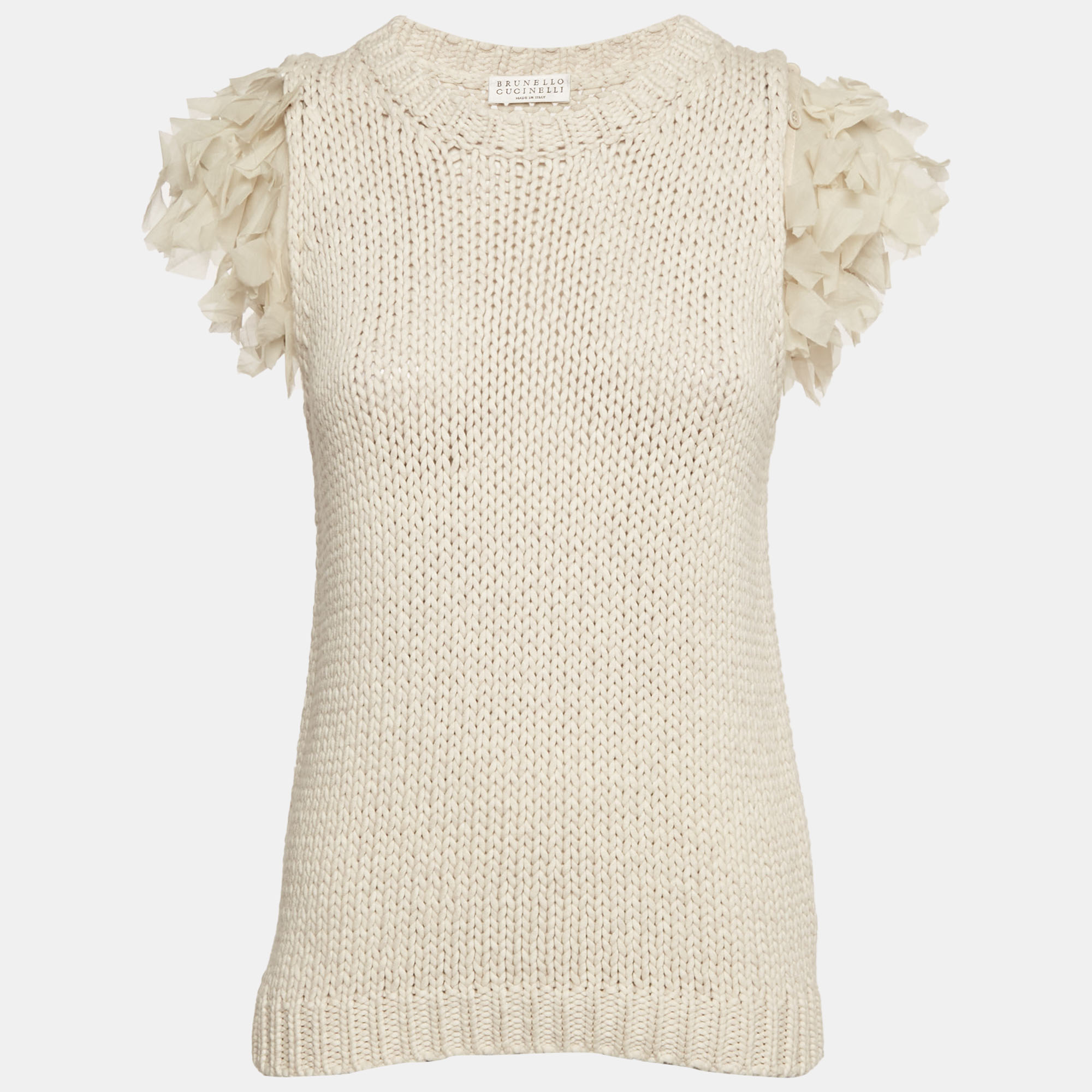 

Brunello Cucinelli Cream Knit Sleeveless Top M