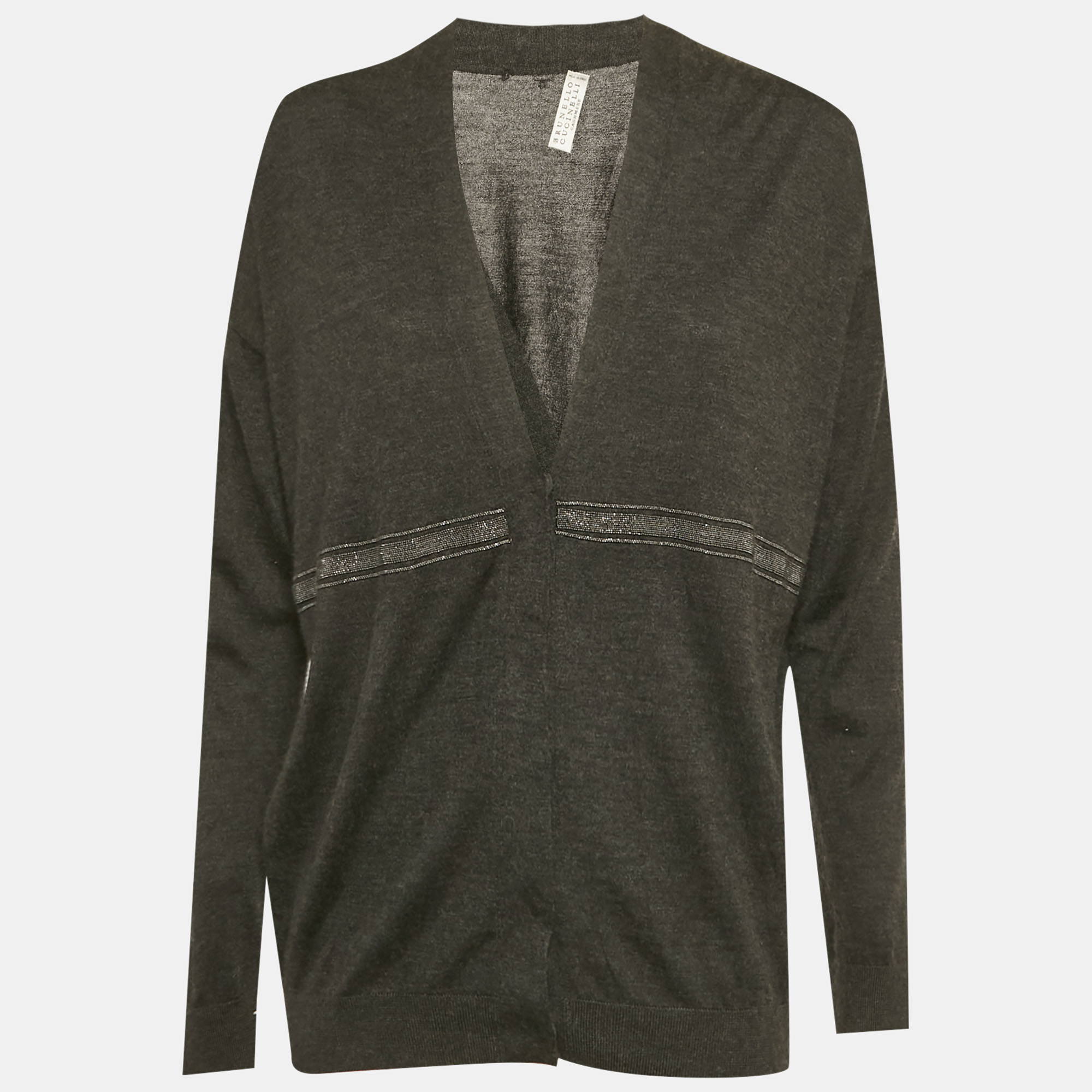 

Brunello Cucinelli Grey Cashmere Monili Detail Cardigan M