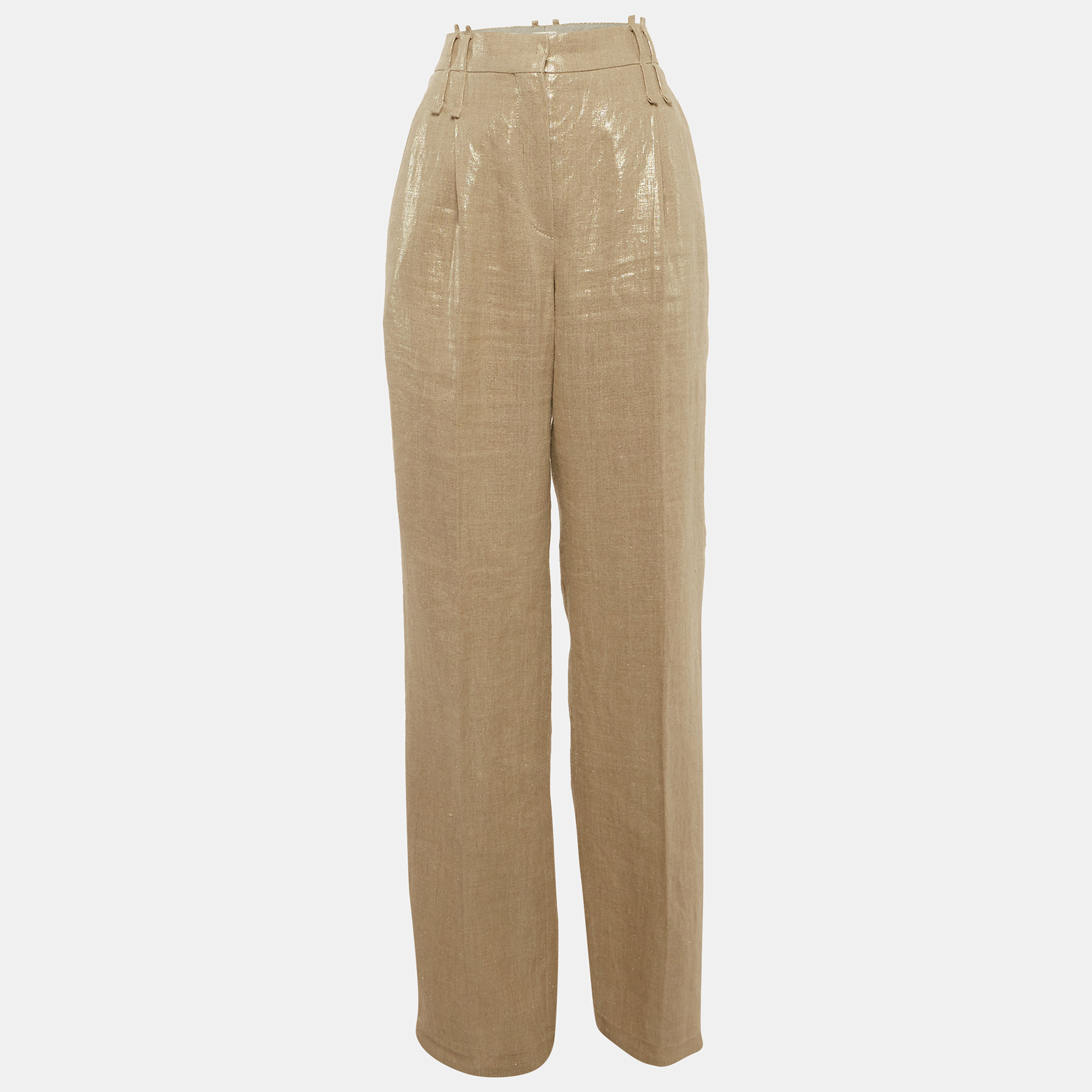 

Brunello Cucinelli Gold Linen Blend Straight Fit Trouser S /Waist 27"