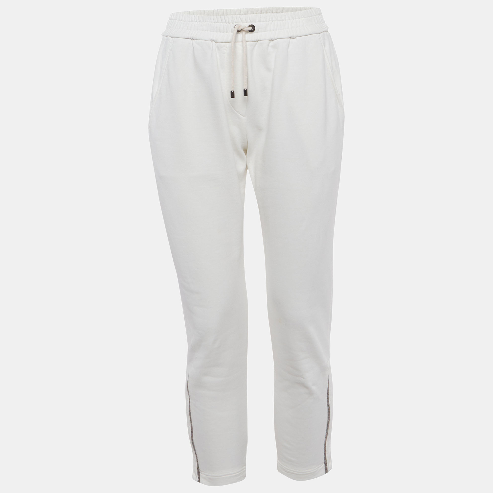 

Brunello Cucinelli White Cotton Monili Detail Sweatpants S