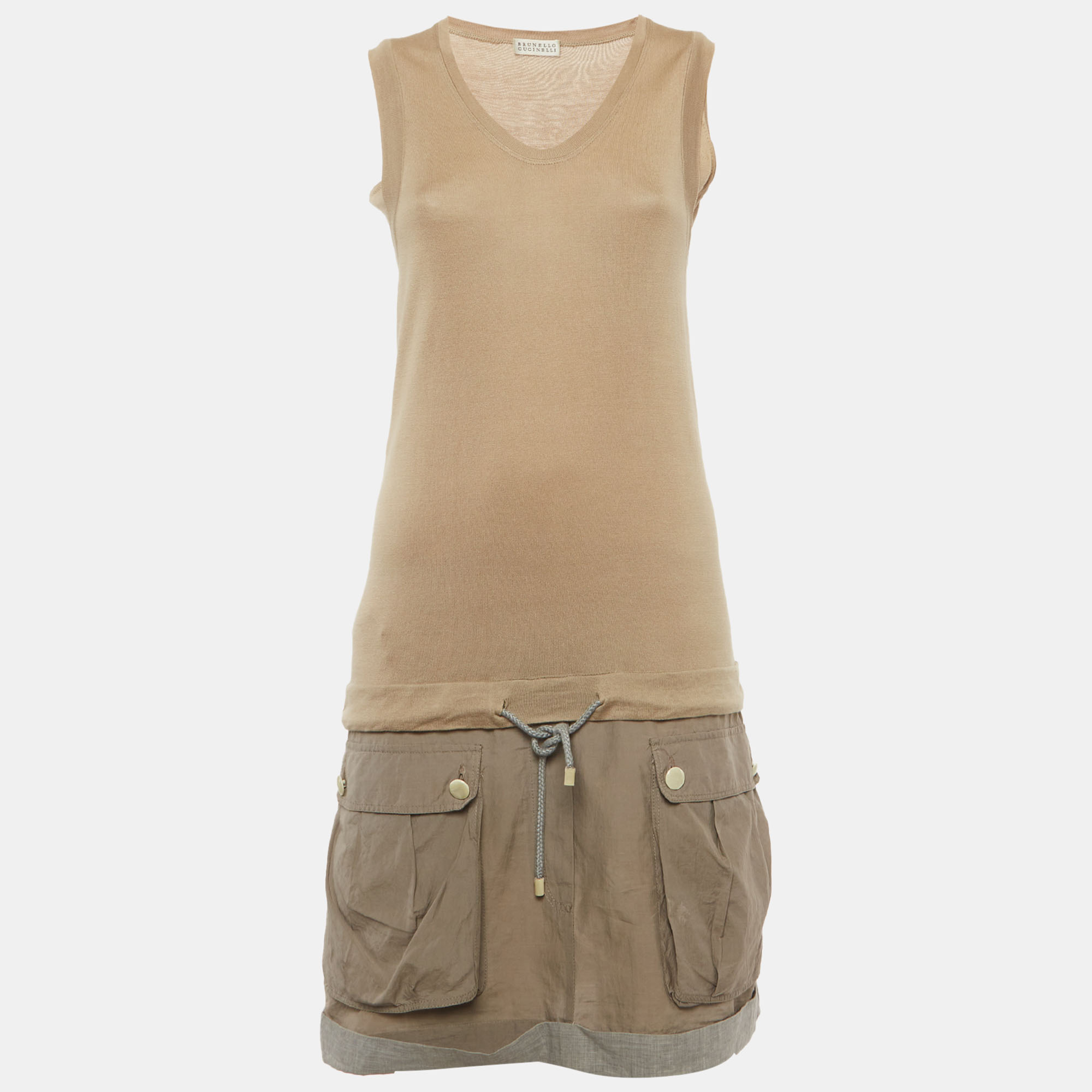 

Brunello Cucinelli Beige Cotton Knit Sleeveless Short Dress XS