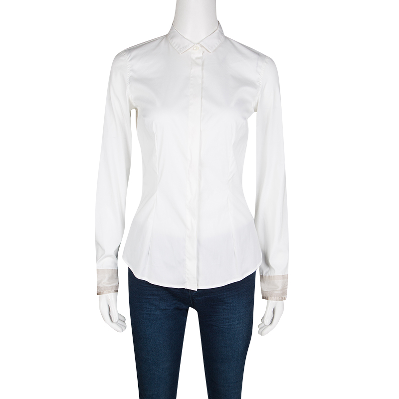 

Brunello Cucinelli White Contrast Mesh Cuff Detail Long Sleeve Shirt