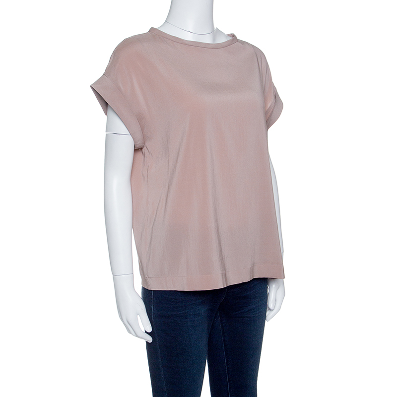 

Brunello Cucinelli Pale Pink Silk Short Sleeve Top