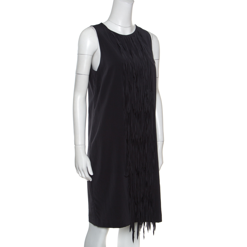 

Brunello Cucinelli Grey Silk Fringe Front Detail Sleeveless Dress