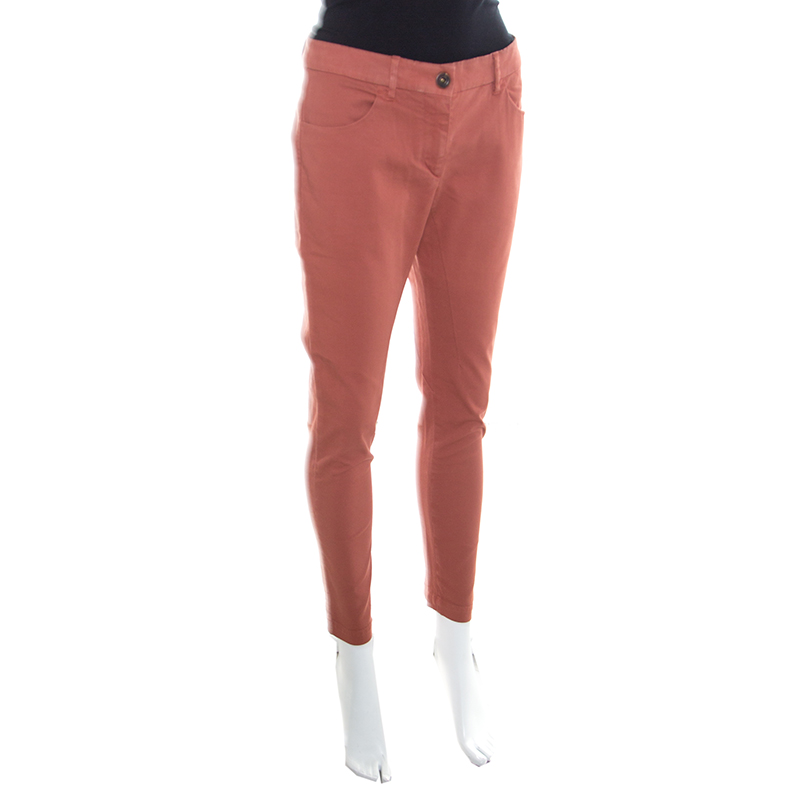 

Brunello Cucinelli Brick Red Cotton Slim Fit Pants