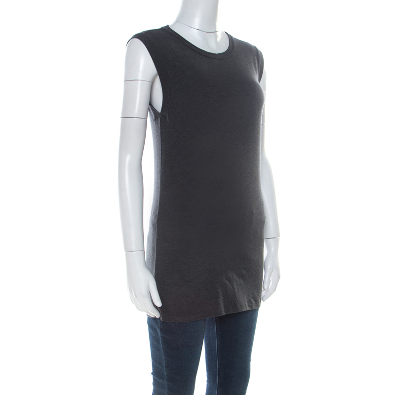 

Brunello Cucinelli Charcoal Grey Cotton Sleeveless Tank Top