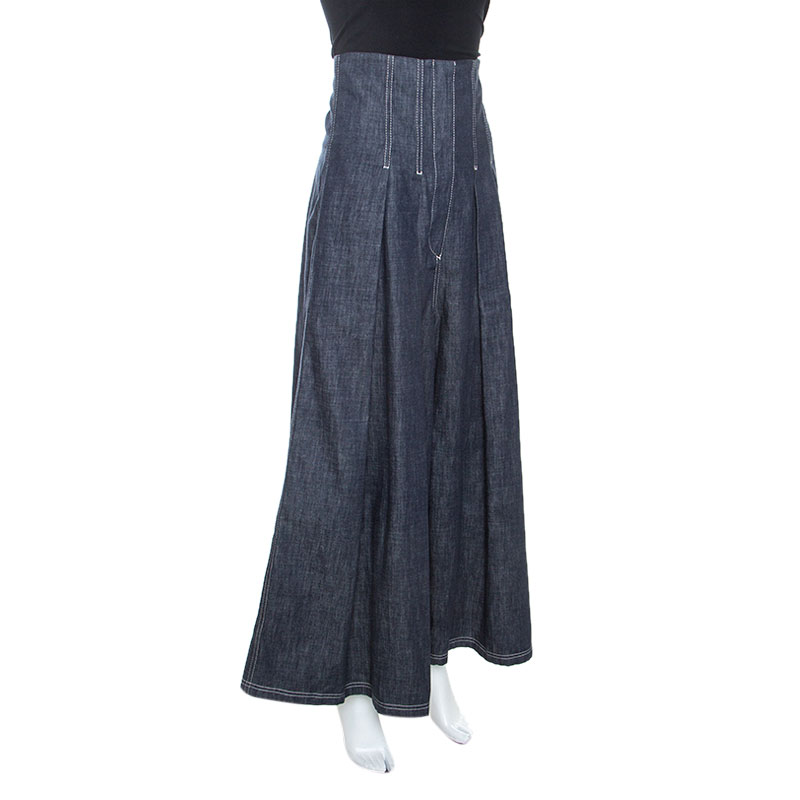 

Brunello Cucinelli Blue Denim Pleated Wide Leg High Waisted Trousers