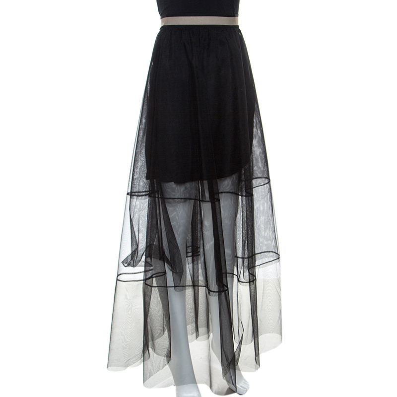 

Brunello Cucinelli Black Tulle Tiered Maxi Skirt