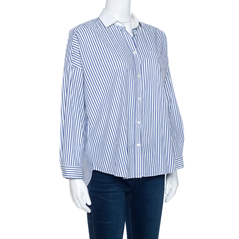 

Brunello Cucinelli Bicolor Striped Cotton Beaded Collar Shirt, White