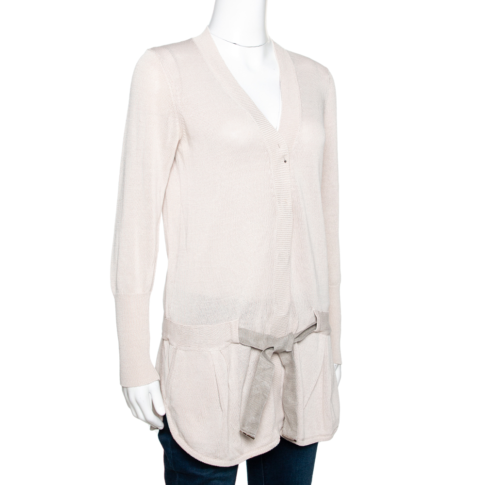 

Brunello Cucinelli Beige Knit Belted Button Front Cardigan