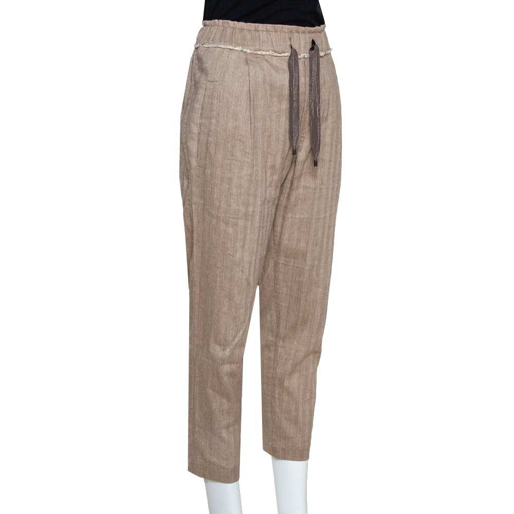 

Brunello Cucinelli Brown Linen Cotton Cropped Trousers