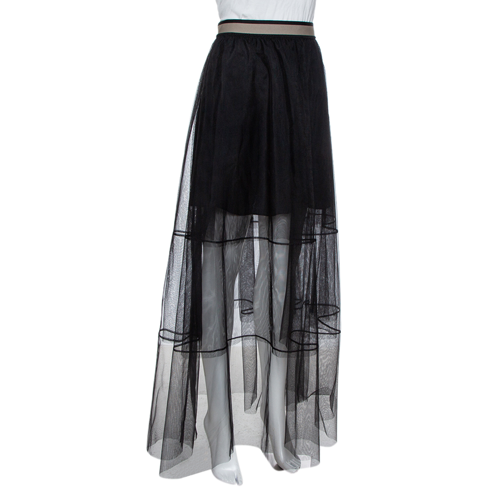 

Brunello Cucinelli Black Tulle Tiered Overlay Maxi Skirt