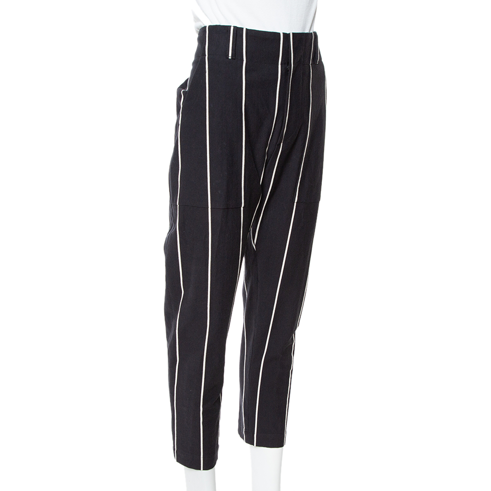 

Brunello Cucinelli Black Striped Cotton Tapered Pants