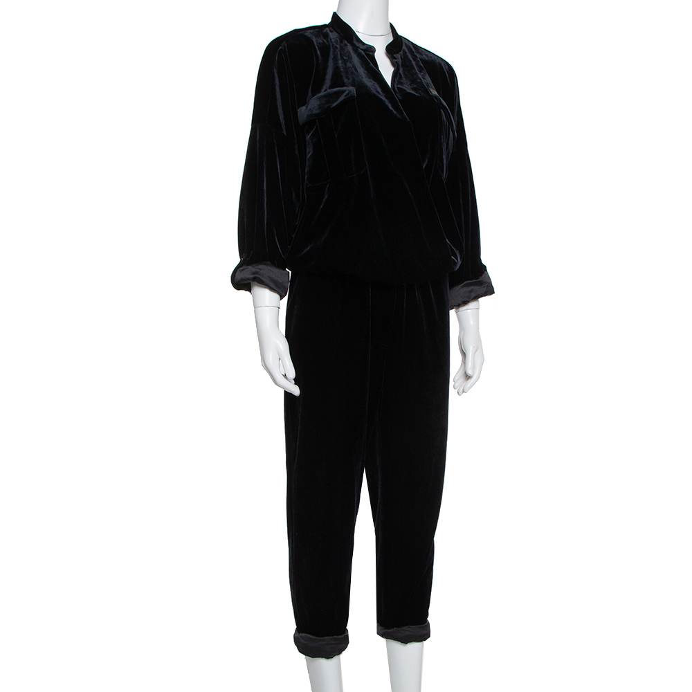 

Brunello Cucinelli Black Velvet Faux Wrap Jumpsuit