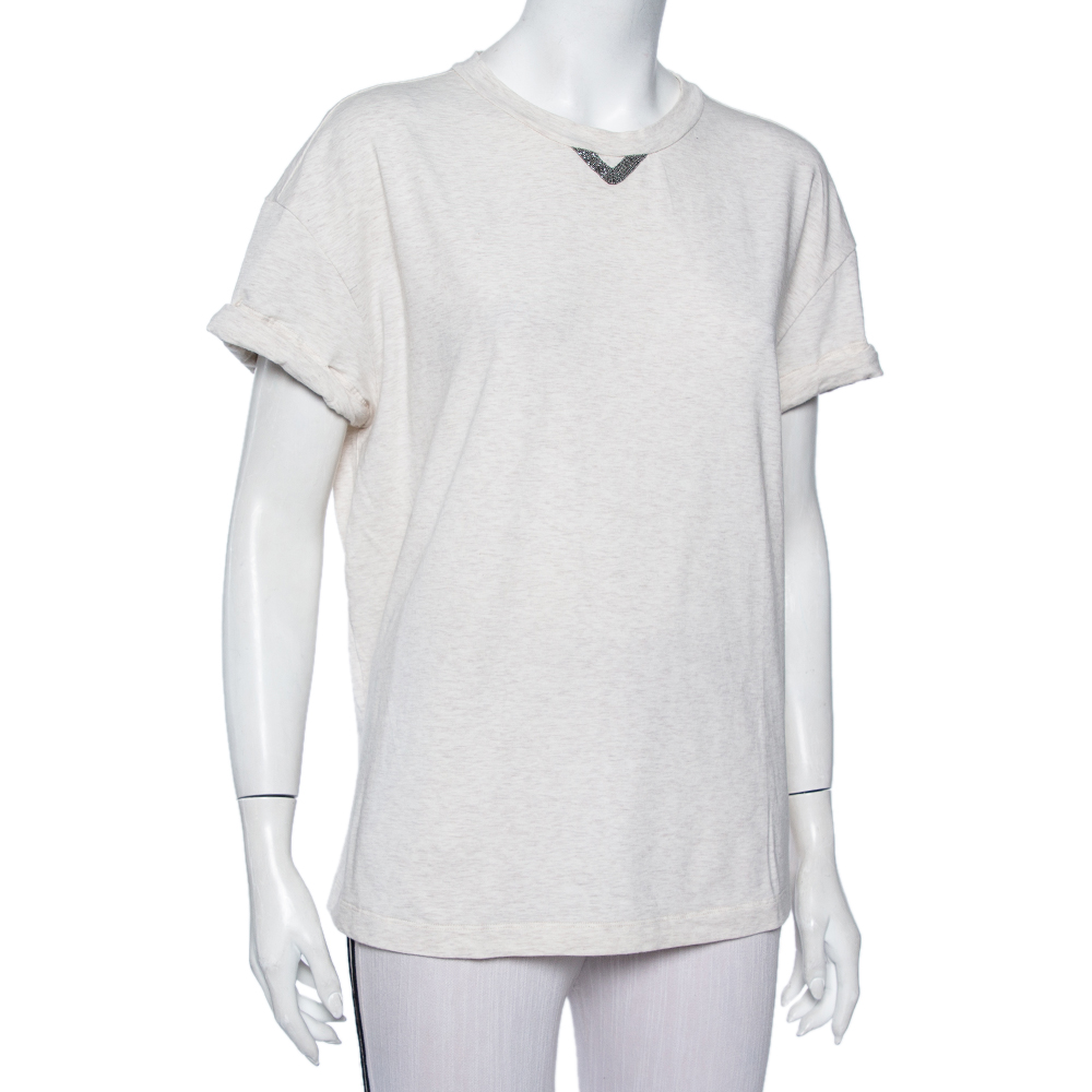 

Brunello Cucinelli Beige Cotton Neck Trim T-Shirt